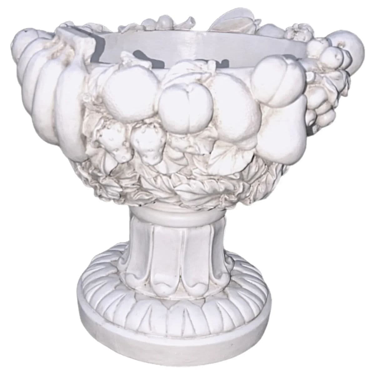 Antiqued Stone White Large Polyresin Classical Fruit Bowl Centerpiece Urn Planter - Thumbnail 4
