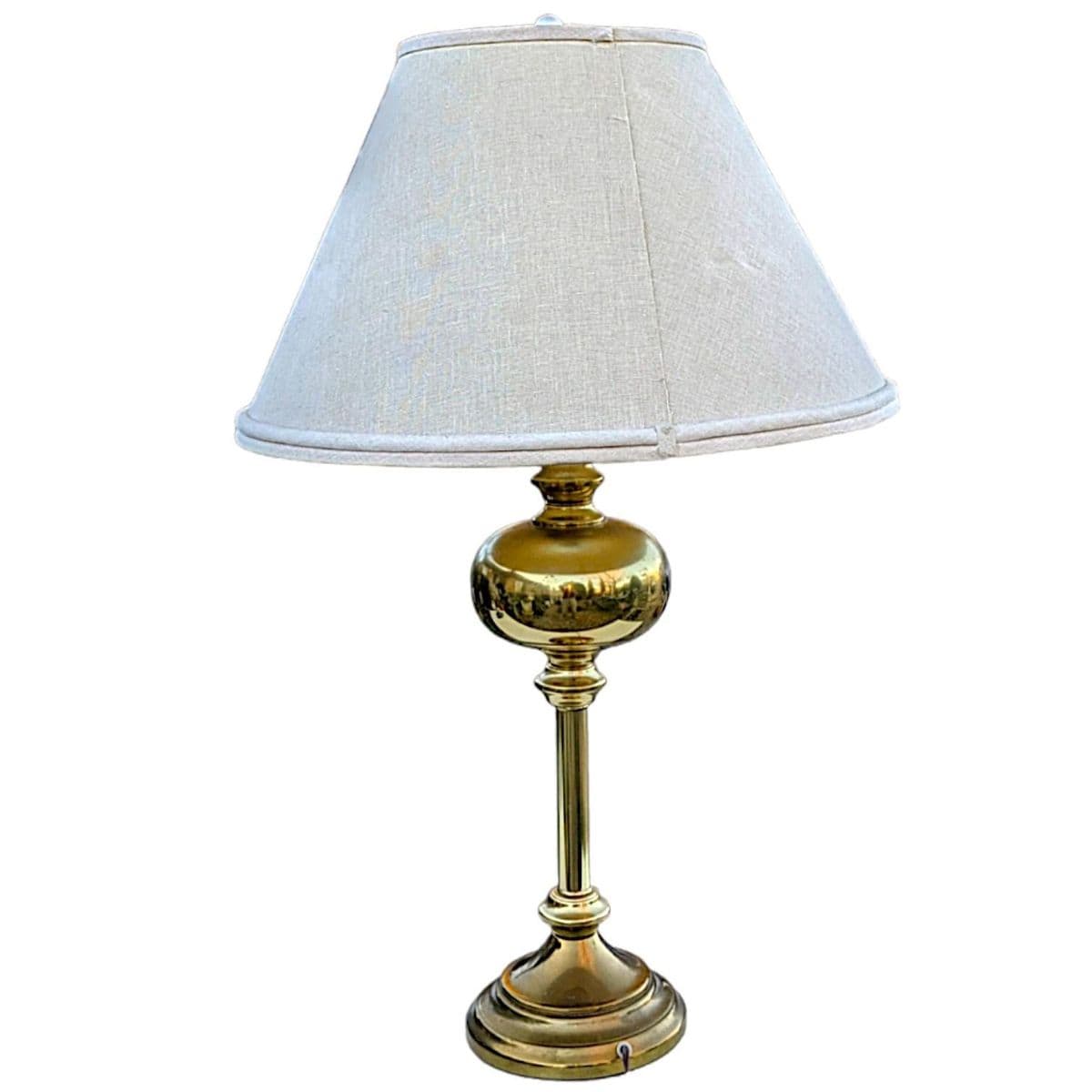 1980s Vintage Empire Style Brass “Saturn” Neo-Classical Fluted Pole Table Lamp and Shade - Thumbnail 3