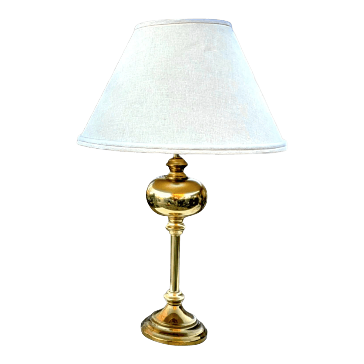 1980s Vintage Empire Style Brass “Saturn” Neo-Classical Fluted Pole Table Lamp and Shade - Thumbnail 2