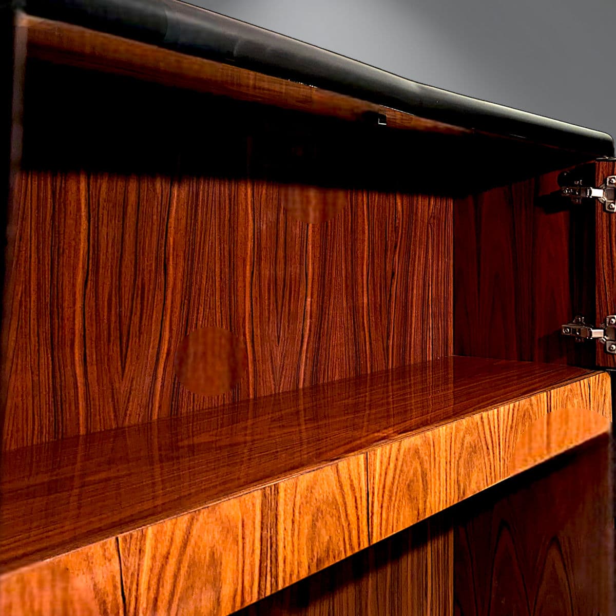 Mid Century Vintage Lacquered Rosewood Veneer Credenza and Hutch Set -2 Pcs. - Thumbnail 13