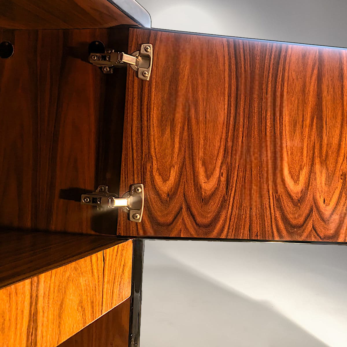 Mid Century Vintage Lacquered Rosewood Veneer Credenza and Hutch Set -2 Pcs. - Thumbnail 14