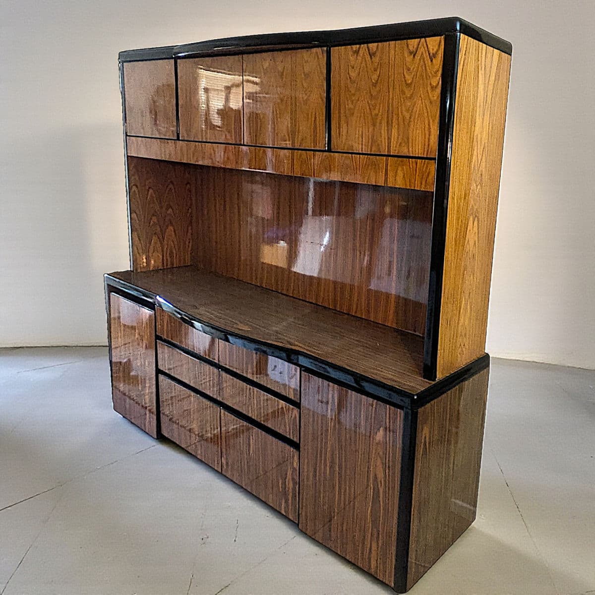 Mid Century Vintage Lacquered Rosewood Veneer Credenza and Hutch Set -2 Pcs. - Thumbnail 3