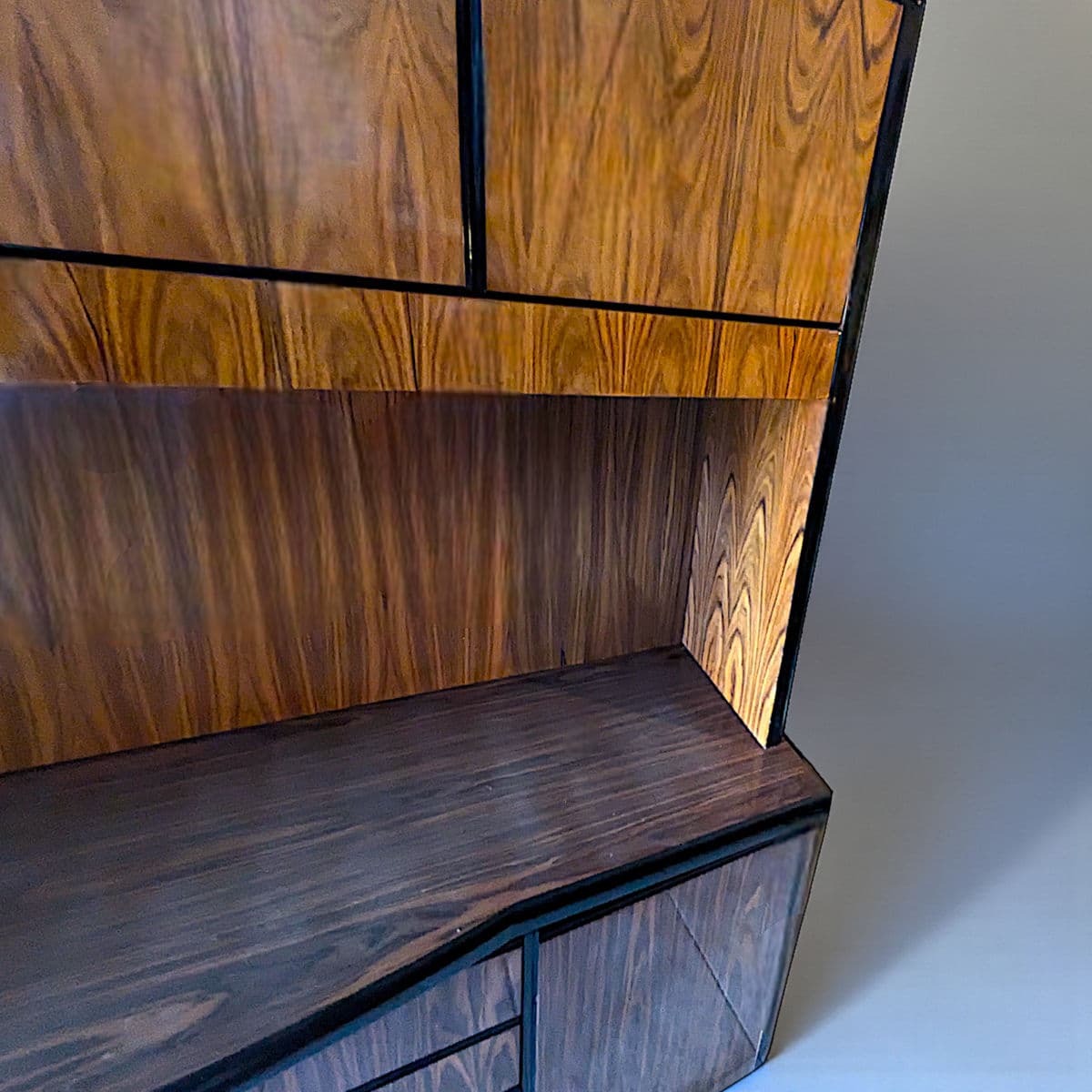 Mid Century Vintage Lacquered Rosewood Veneer Credenza and Hutch Set -2 Pcs. - Thumbnail 10