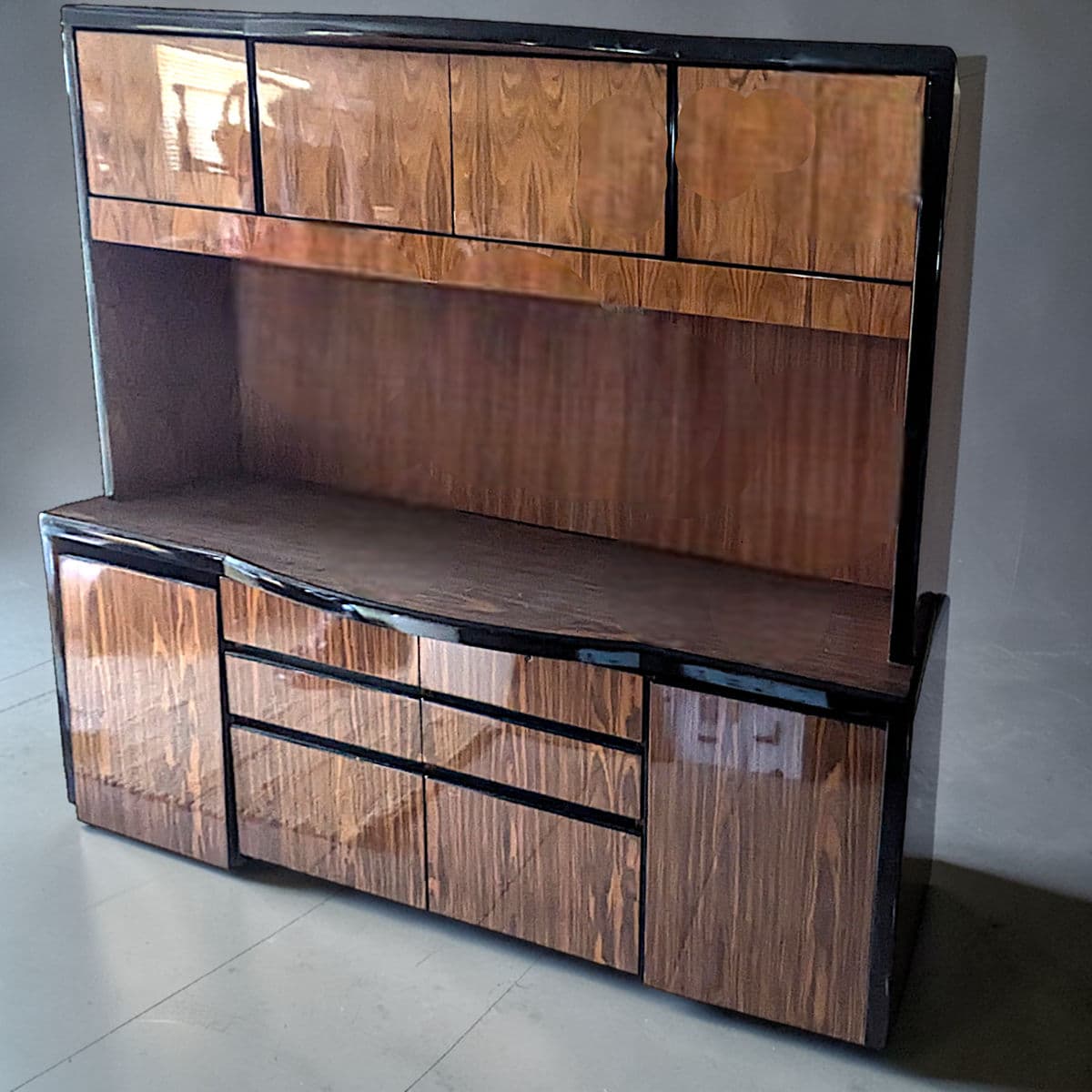 Mid Century Vintage Lacquered Rosewood Veneer Credenza and Hutch Set -2 Pcs. - Thumbnail 4