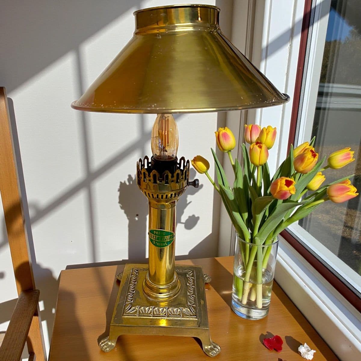 70s Reproduction Orient Express Brass Dining Car Desk Lamp - Thumbnail 5