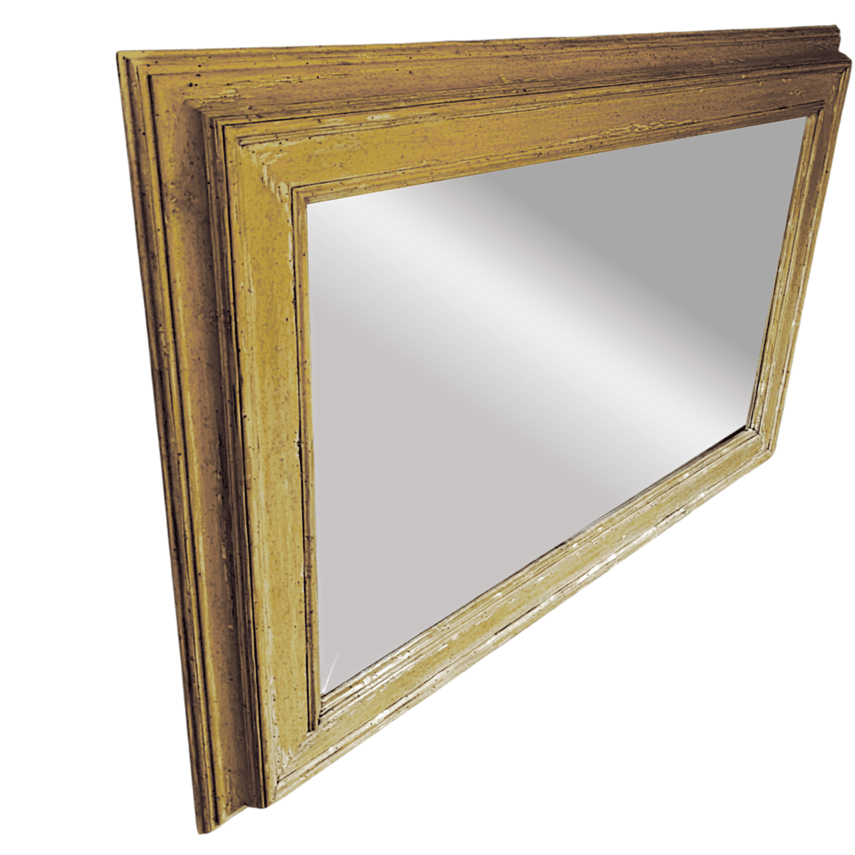 Large Rectangular Stripped Oak Worm Wood Thick Framed Farmhouse Style Beveled Wall Mirror - Thumbnail 4