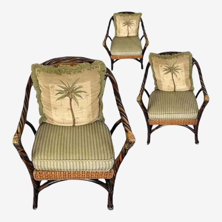 Ebonized Barley Twist Rattan Armchairs With Removeable Seat and Back Cushions - Set 3 - Image 1