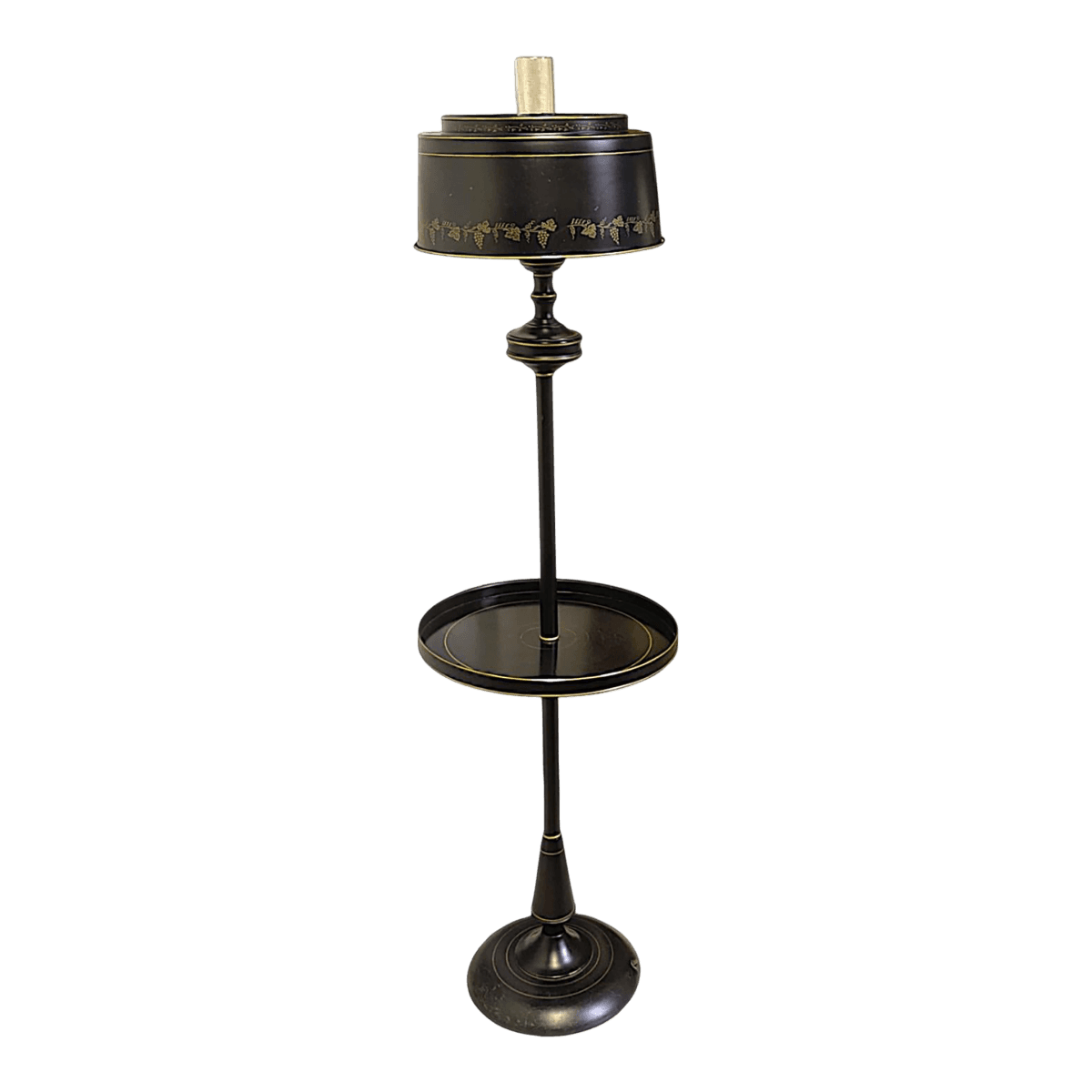 Vintage French Empire Bouillotte Black Tole Floor Lamp With Metal Shade Drinks Table - Thumbnail 2