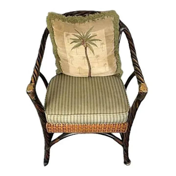 Ebonized Barley Twist Rattan Armchairs With Removeable Seat and Back Cushions - Set 3 - Thumbnail 4