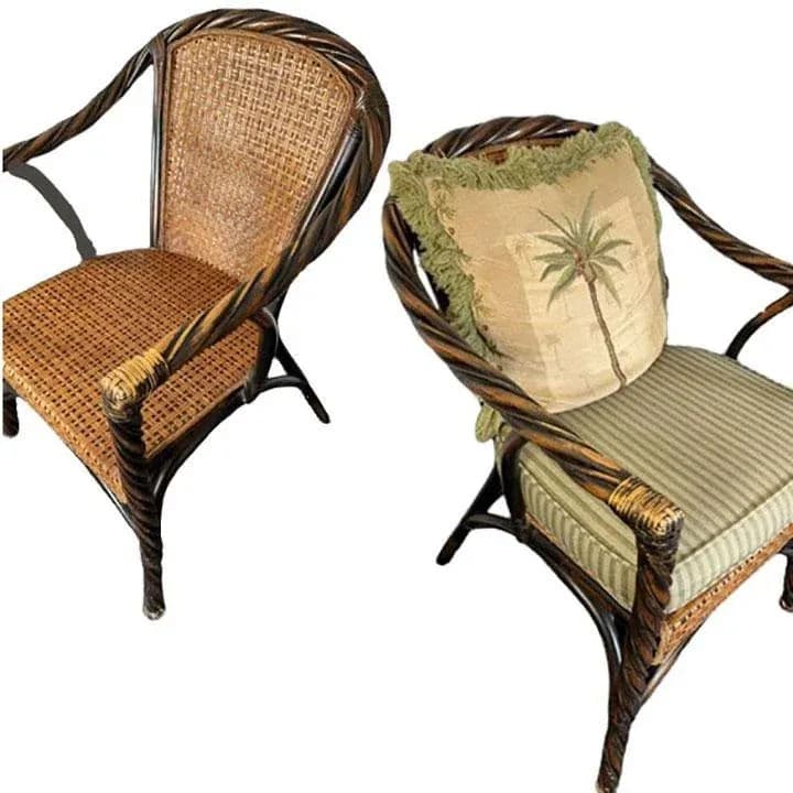 Ebonized Barley Twist Rattan Armchairs With Removeable Seat and Back Cushions - Set 3 - Thumbnail 6
