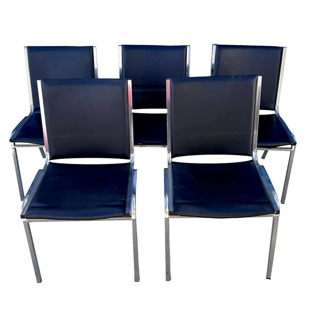 1990s Lorell Padded Armless Stacking Chairs, Steel Frame - Vinyl Black Seat - Set of 10 - Thumbnail 4