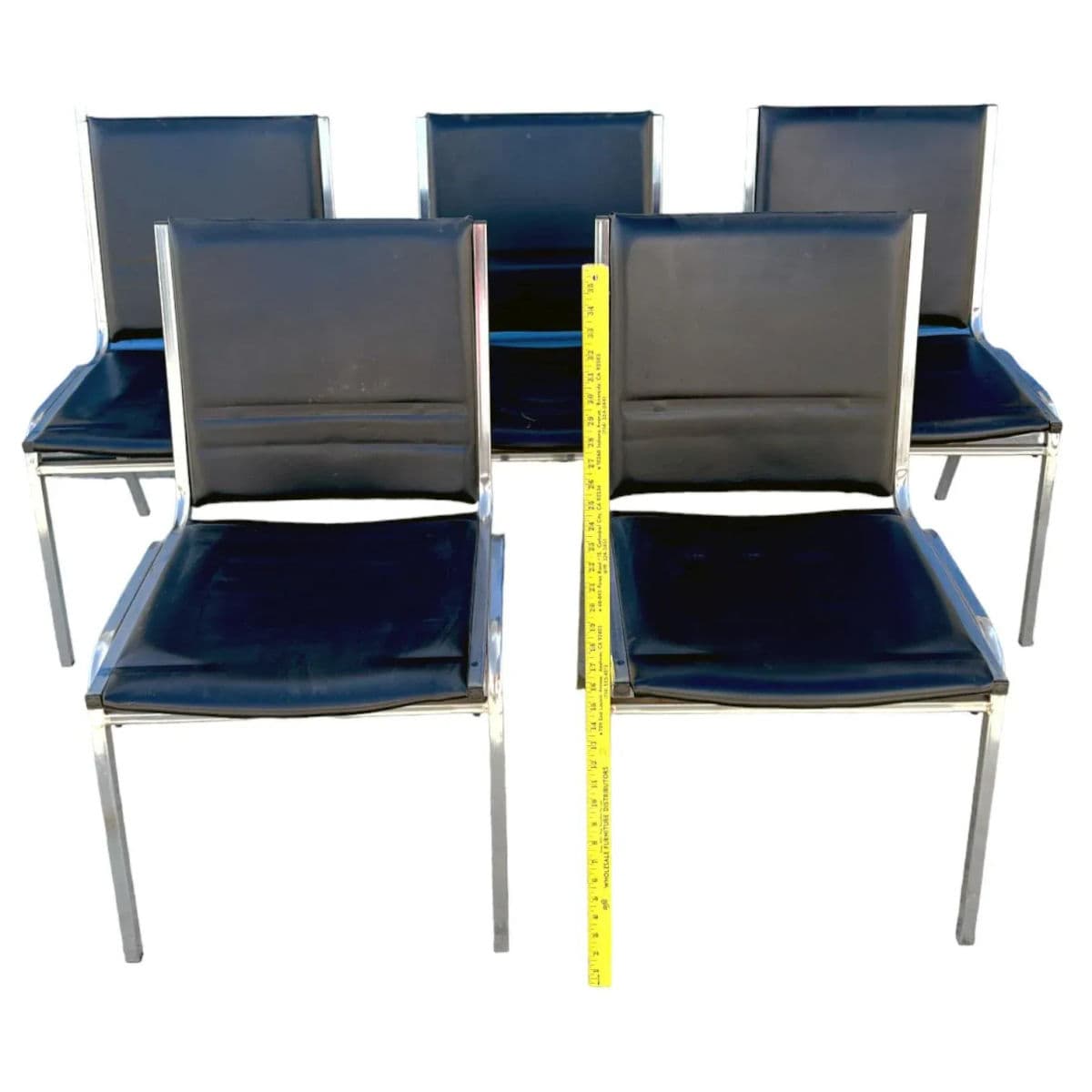 1990s Lorell Padded Armless Stacking Chairs, Steel Frame - Vinyl Black Seat - Set of 10 - Thumbnail 3