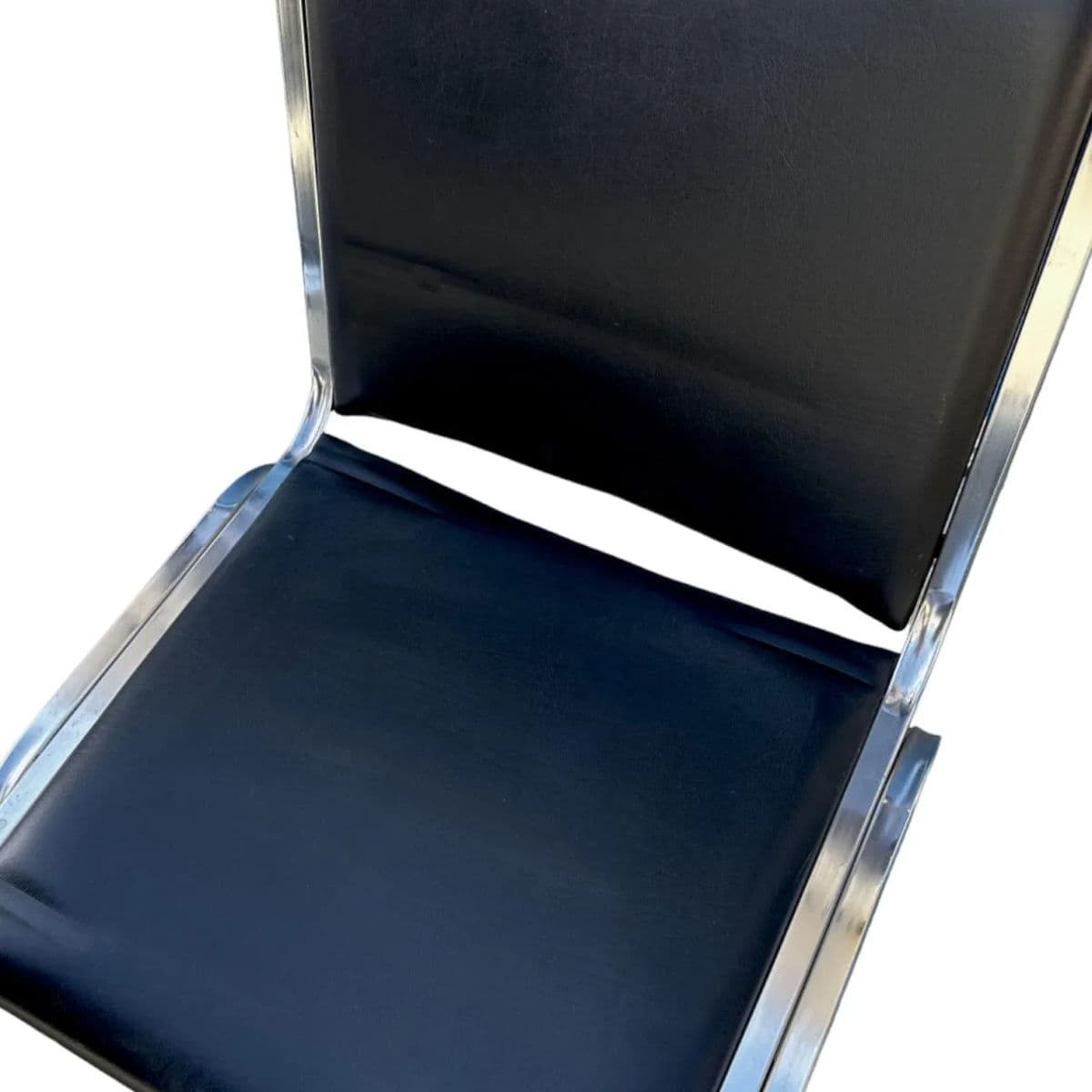 1990s Lorell Padded Armless Stacking Chairs, Steel Frame - Vinyl Black Seat - Set of 10 - Thumbnail 6