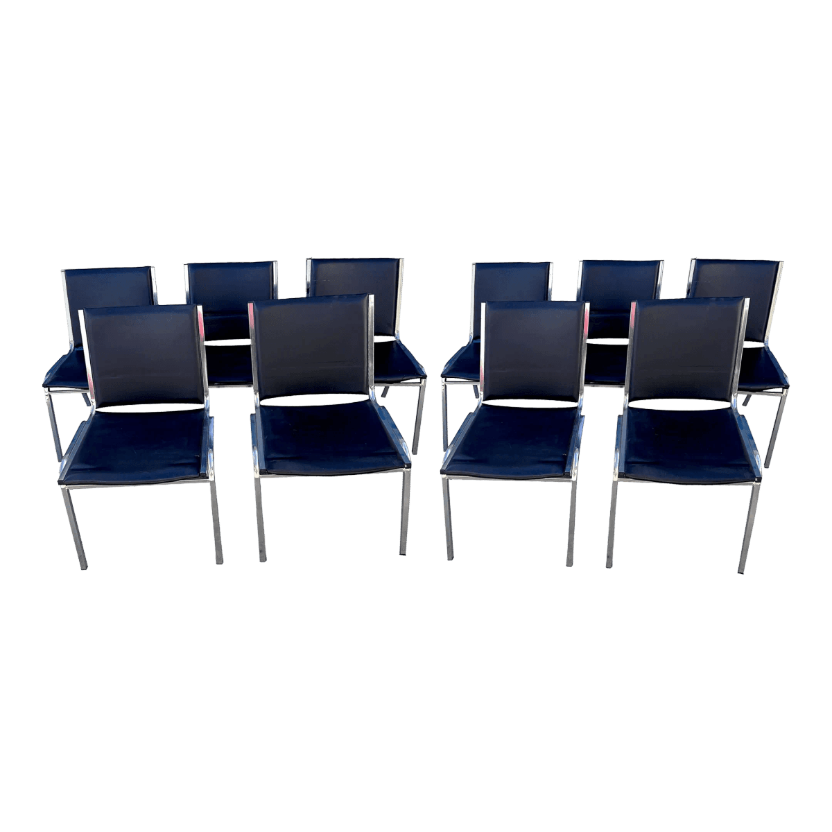 1990s Lorell Padded Armless Stacking Chairs, Steel Frame - Vinyl Black Seat - Set of 10 - Thumbnail 2