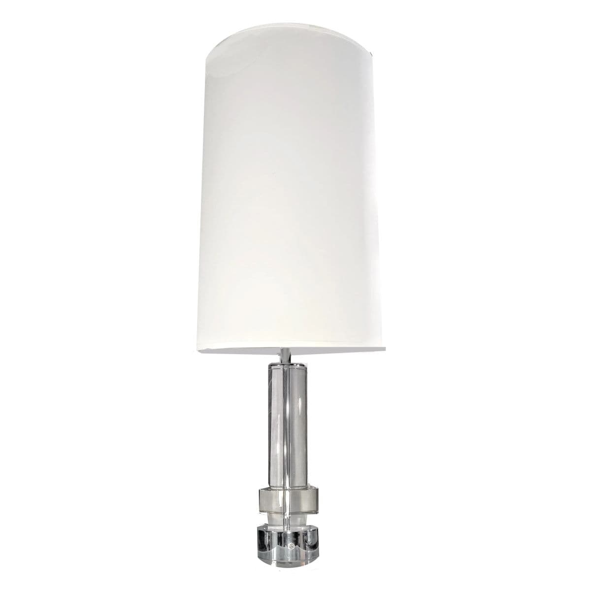 Postmodern Glass & Chrome Column Table Lamps With White Jumbo Drum Lampshades- a Pair - Thumbnail 3