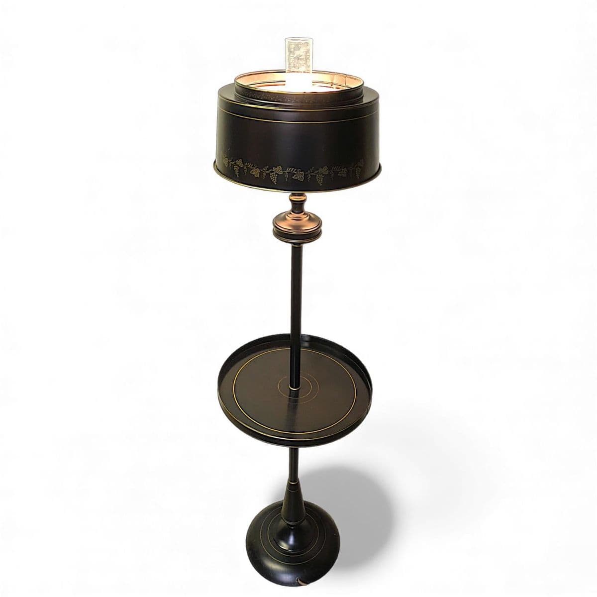 Vintage French Empire Bouillotte Black Tole Floor Lamp With Metal Shade Drinks Table - Thumbnail 4