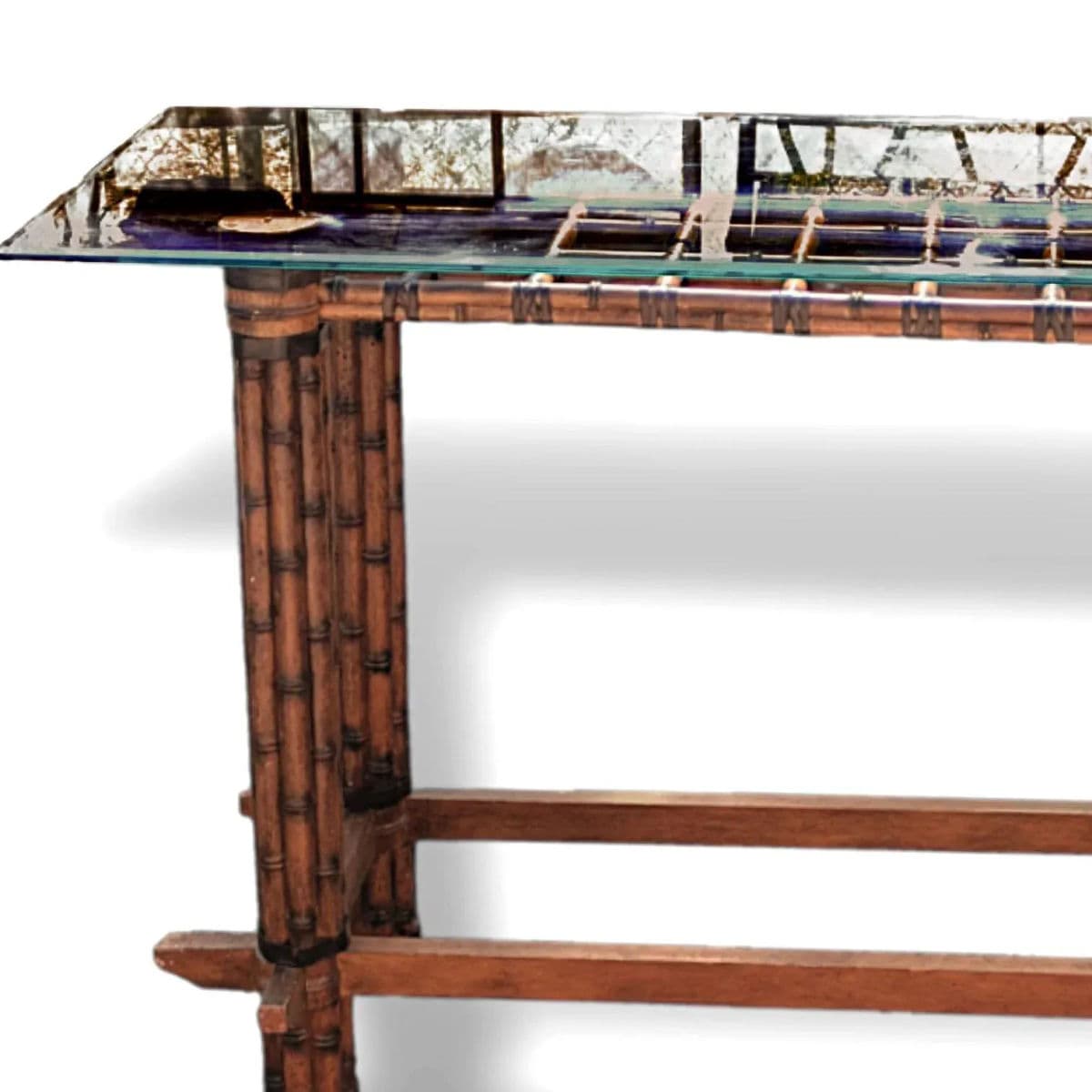Mid-Century Rattan & Bamboo Console Table in the Manner of McGuire Furniture - Thumbnail 4