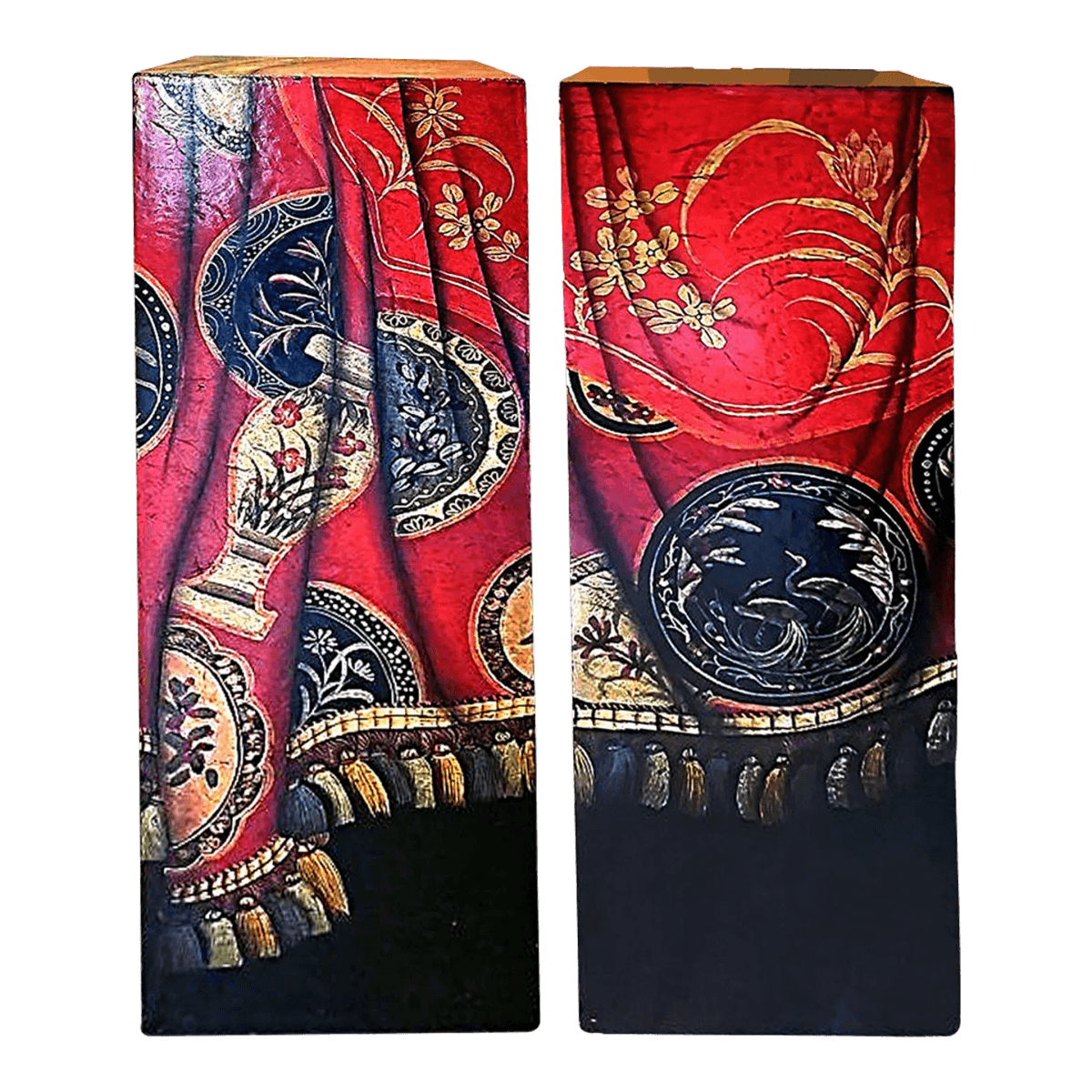 Hand Painted Draped Trompe-L'œil Style Wooden Rectangular Display Pedestals - a Pair - Thumbnail 2