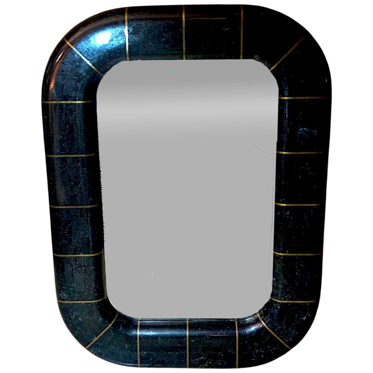 1980s Postmodern Tessellated Stone Wall Mirror Inlaid Brass Spokes Attrib. Maitland-Smith - Thumbnail 3