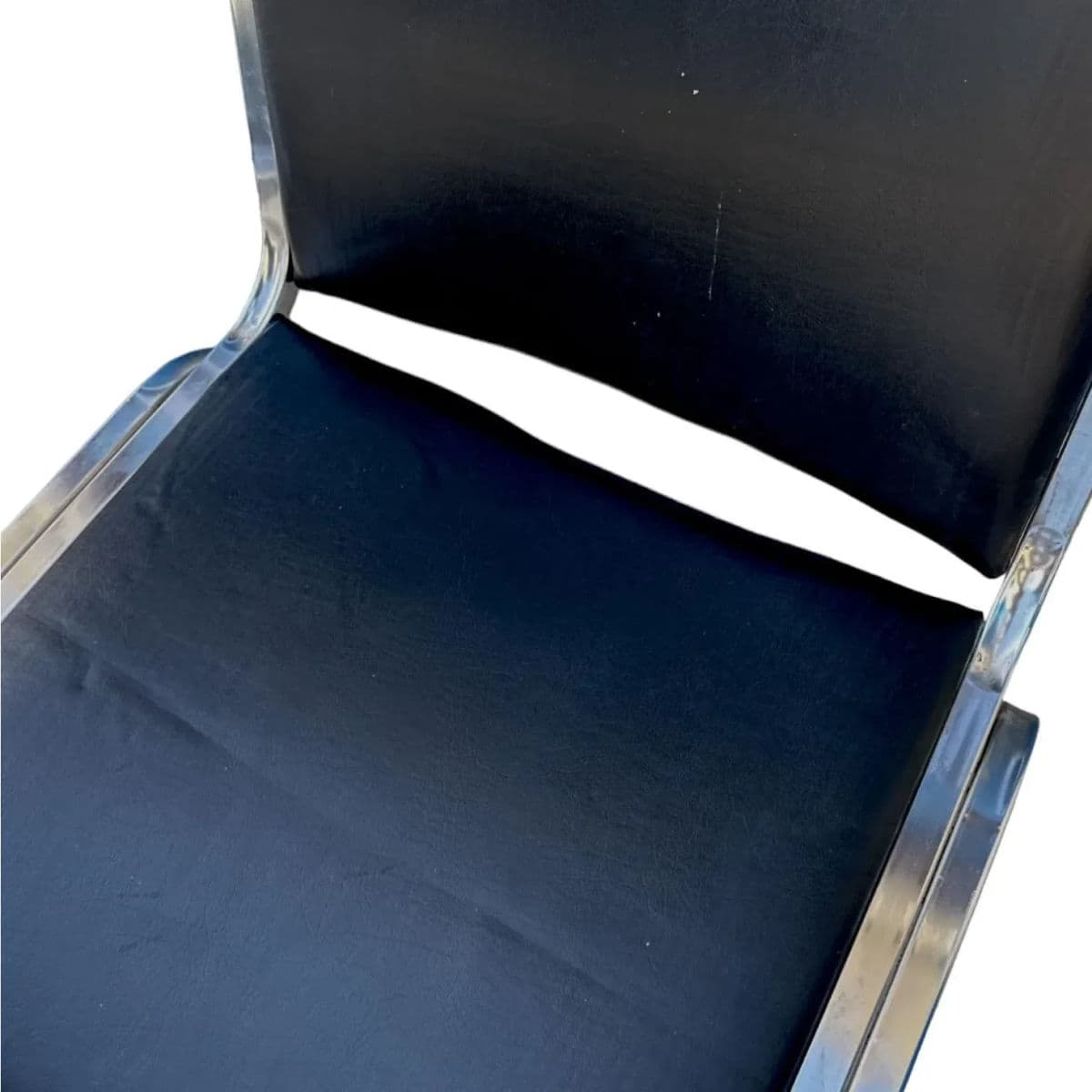 1990s Lorell Padded Armless Stacking Chairs, Steel Frame - Vinyl Black Seat - Set of 10 - Thumbnail 5