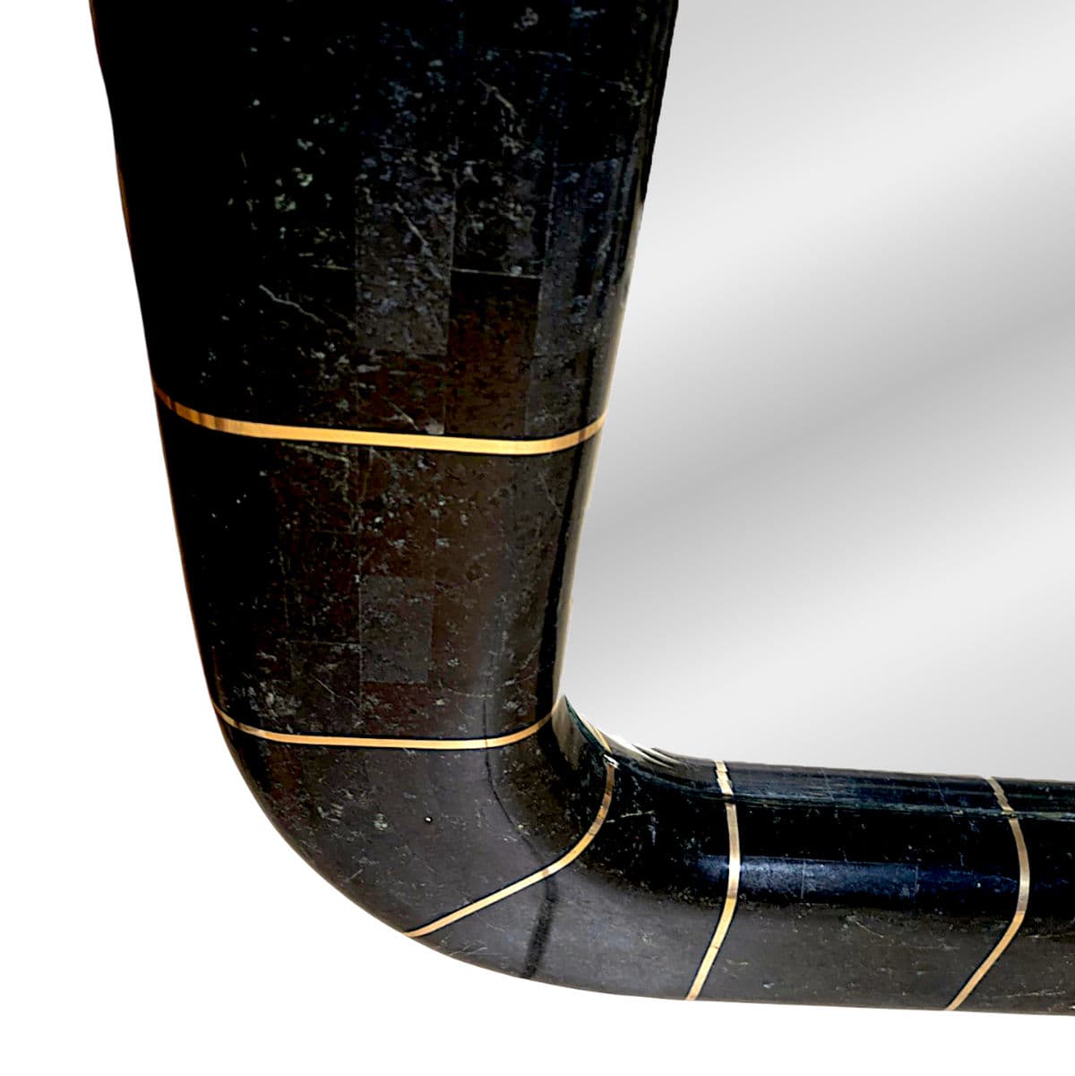 1980s Postmodern Tessellated Stone Wall Mirror Inlaid Brass Spokes Attrib. Maitland-Smith - Thumbnail 8