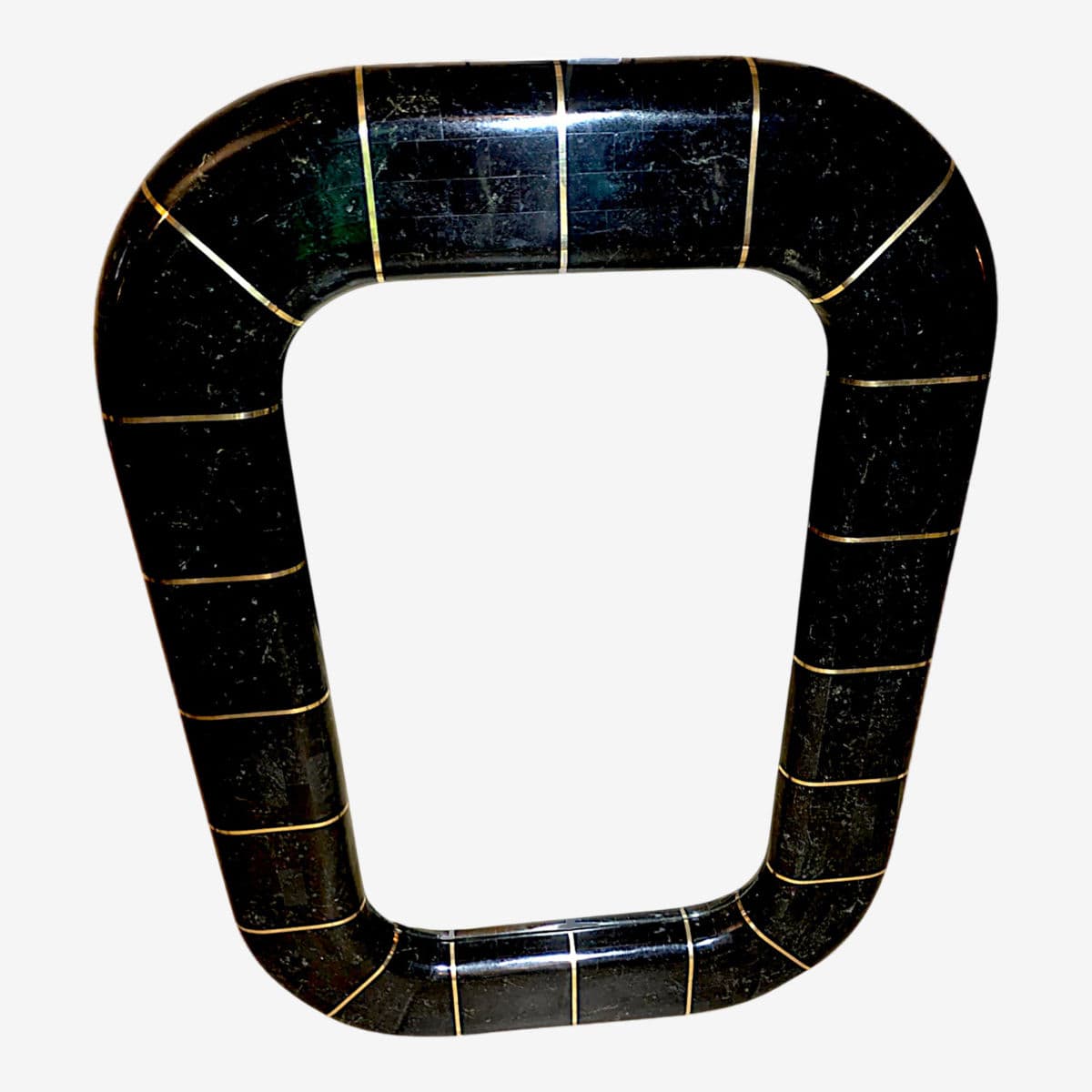 1980s Postmodern Tessellated Stone Wall Mirror Inlaid Brass Spokes Attrib. Maitland-Smith - Image 1