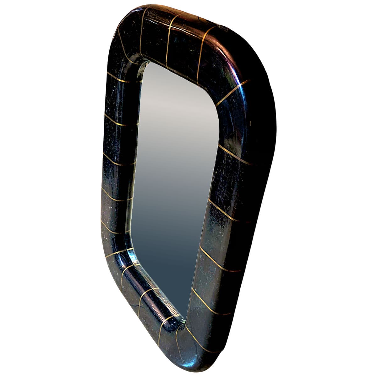 1980s Postmodern Tessellated Stone Wall Mirror Inlaid Brass Spokes Attrib. Maitland-Smith - Thumbnail 4