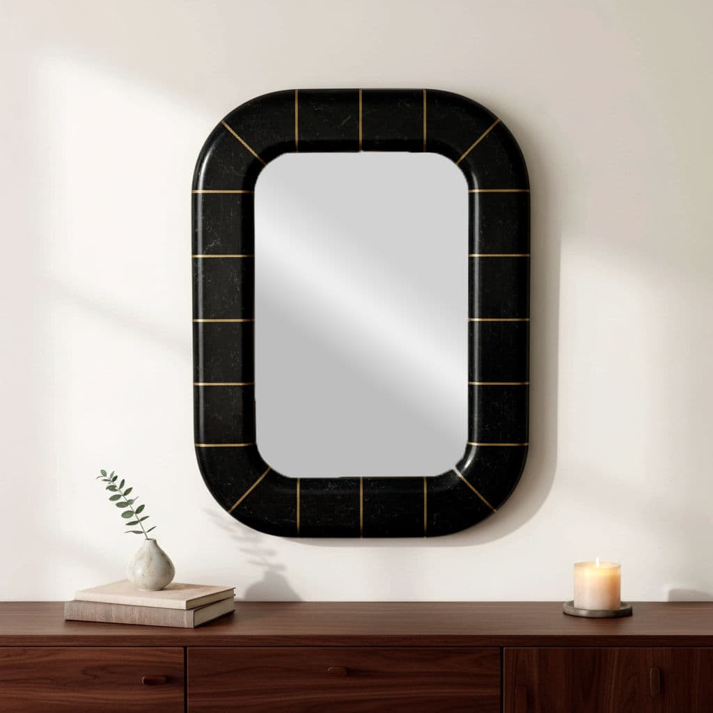 1980s Postmodern Tessellated Stone Wall Mirror Inlaid Brass Spokes Attrib. Maitland-Smith - Thumbnail 10