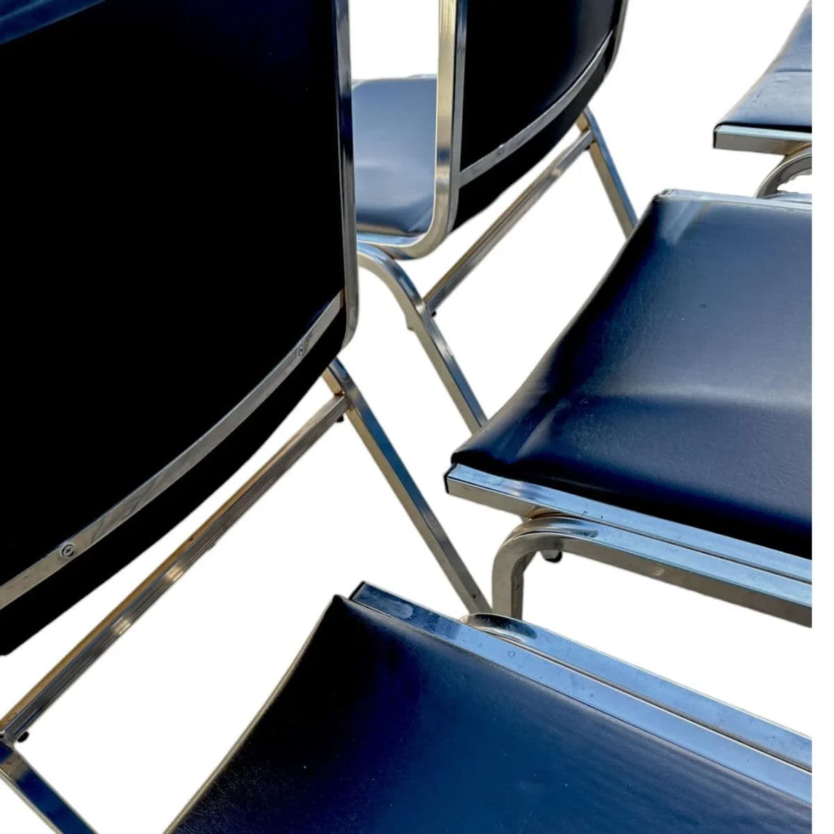 1990s Lorell Padded Armless Stacking Chairs, Steel Frame - Vinyl Black Seat - Set of 10 - Thumbnail 8