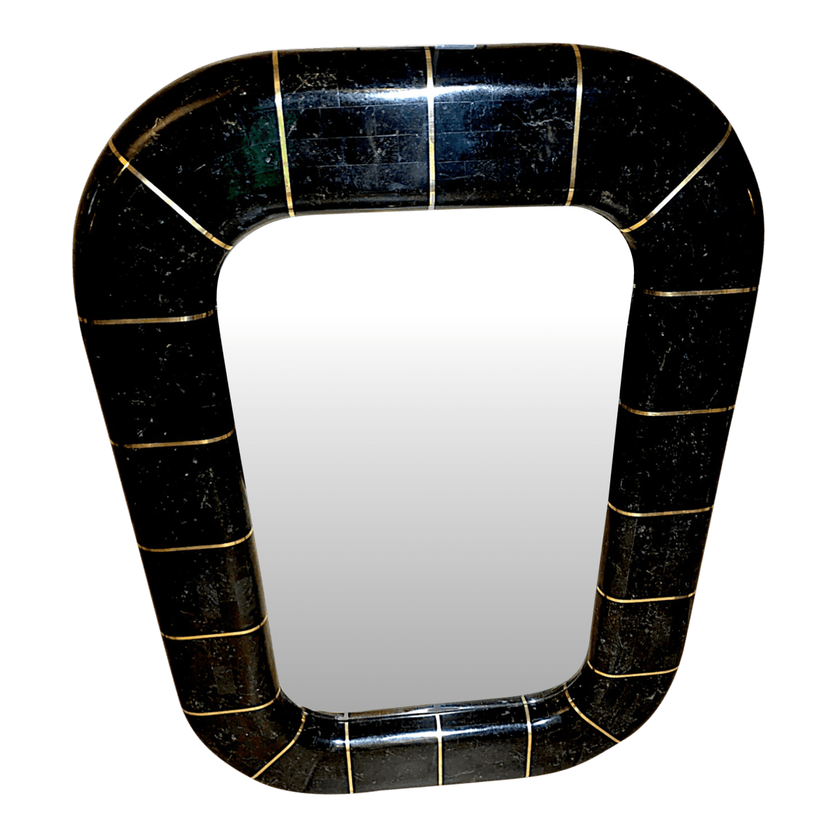 1980s Postmodern Tessellated Stone Wall Mirror Inlaid Brass Spokes Attrib. Maitland-Smith - Thumbnail 2