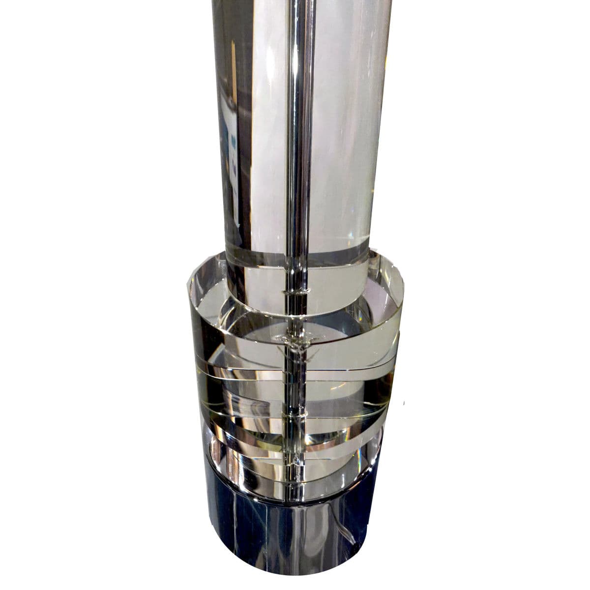 Postmodern Glass & Chrome Column Table Lamps With White Jumbo Drum Lampshades- a Pair - Thumbnail 7