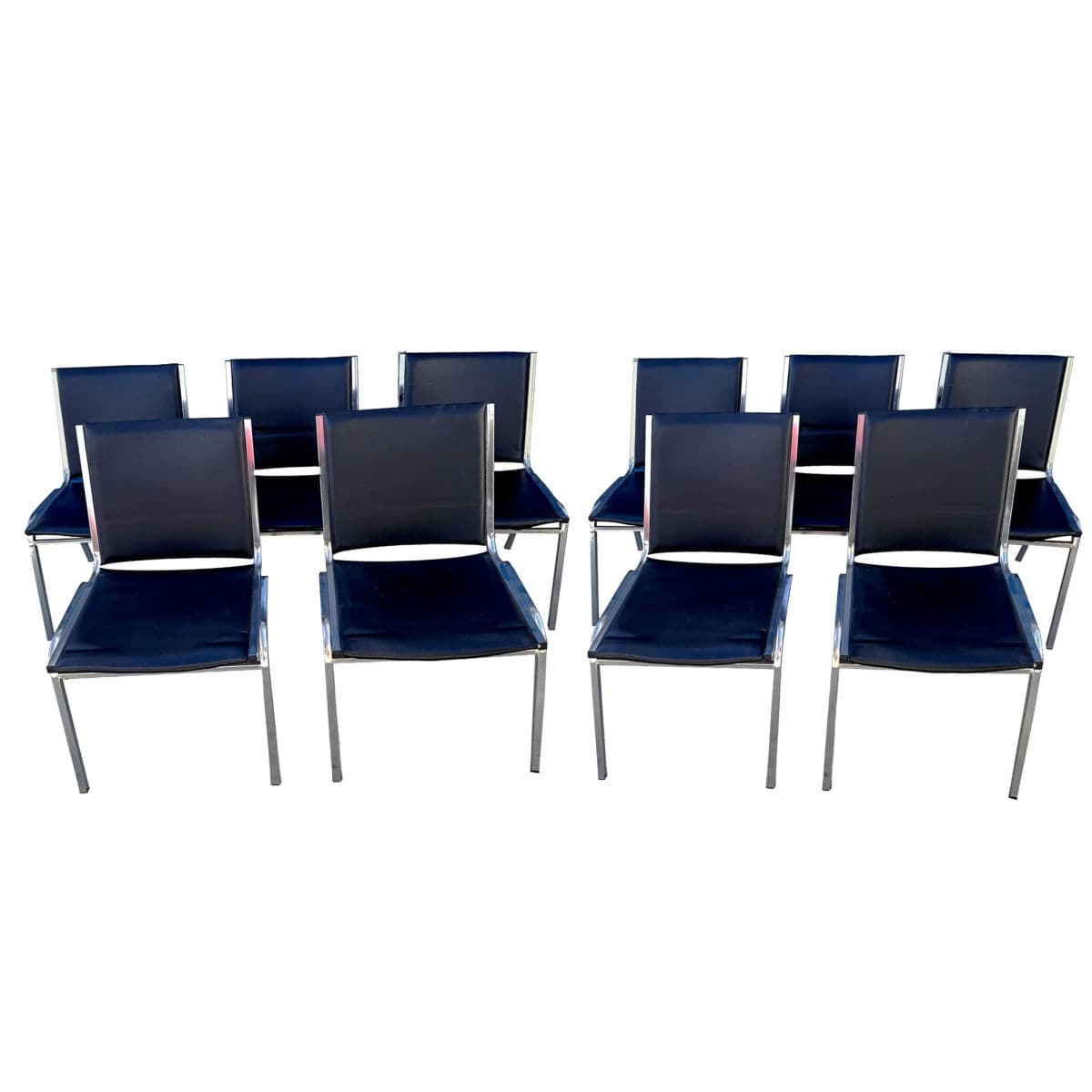 1990s Lorell Padded Armless Stacking Chairs, Steel Frame - Vinyl Black Seat - Set of 10 - Thumbnail 14