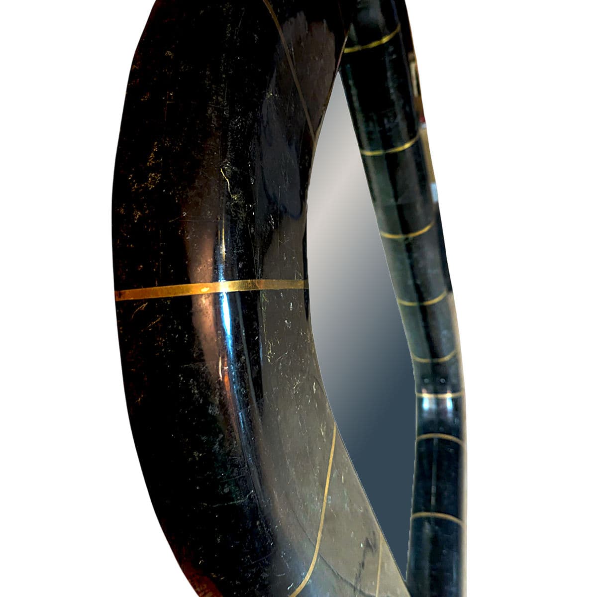 1980s Postmodern Tessellated Stone Wall Mirror Inlaid Brass Spokes Attrib. Maitland-Smith - Thumbnail 7