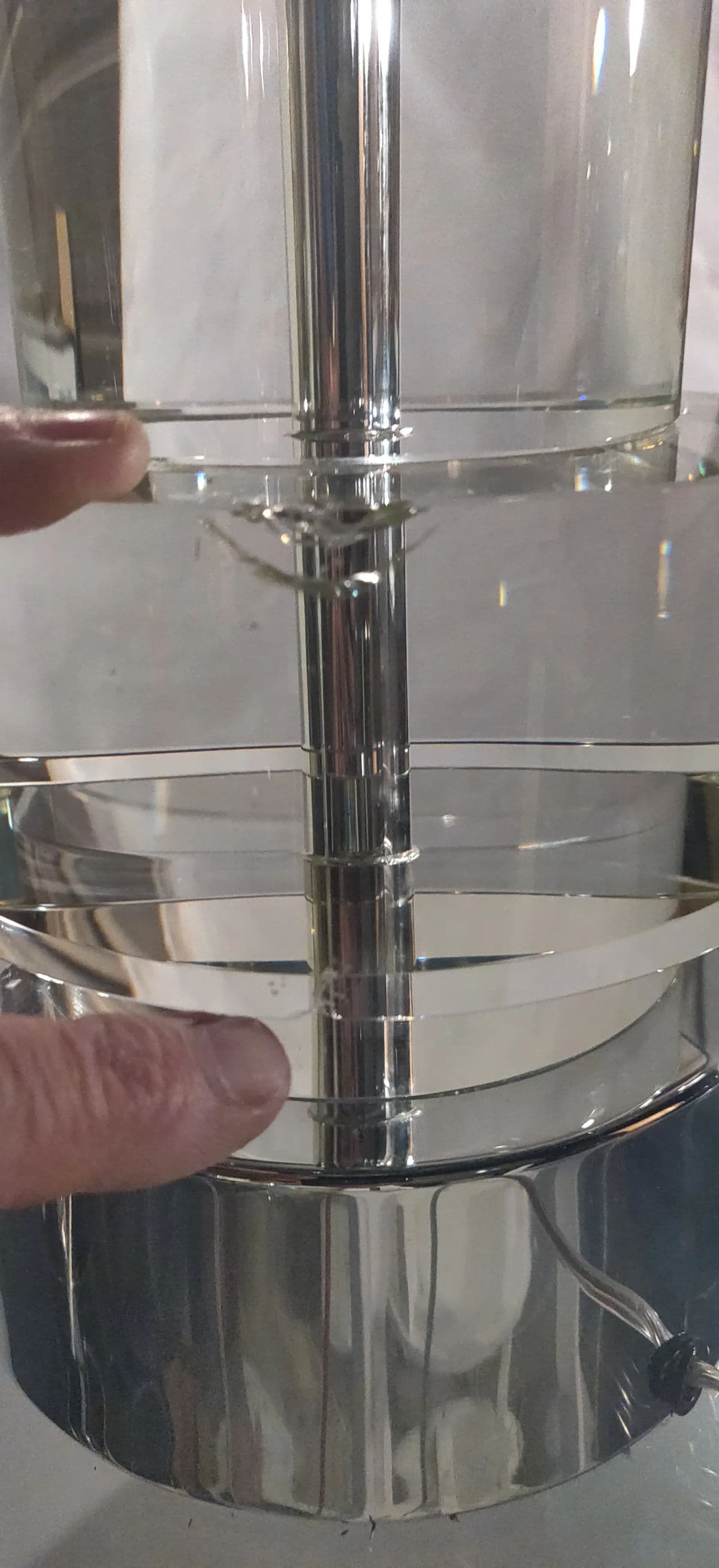 Postmodern Glass & Chrome Column Table Lamps With White Jumbo Drum Lampshades- a Pair - Thumbnail 5