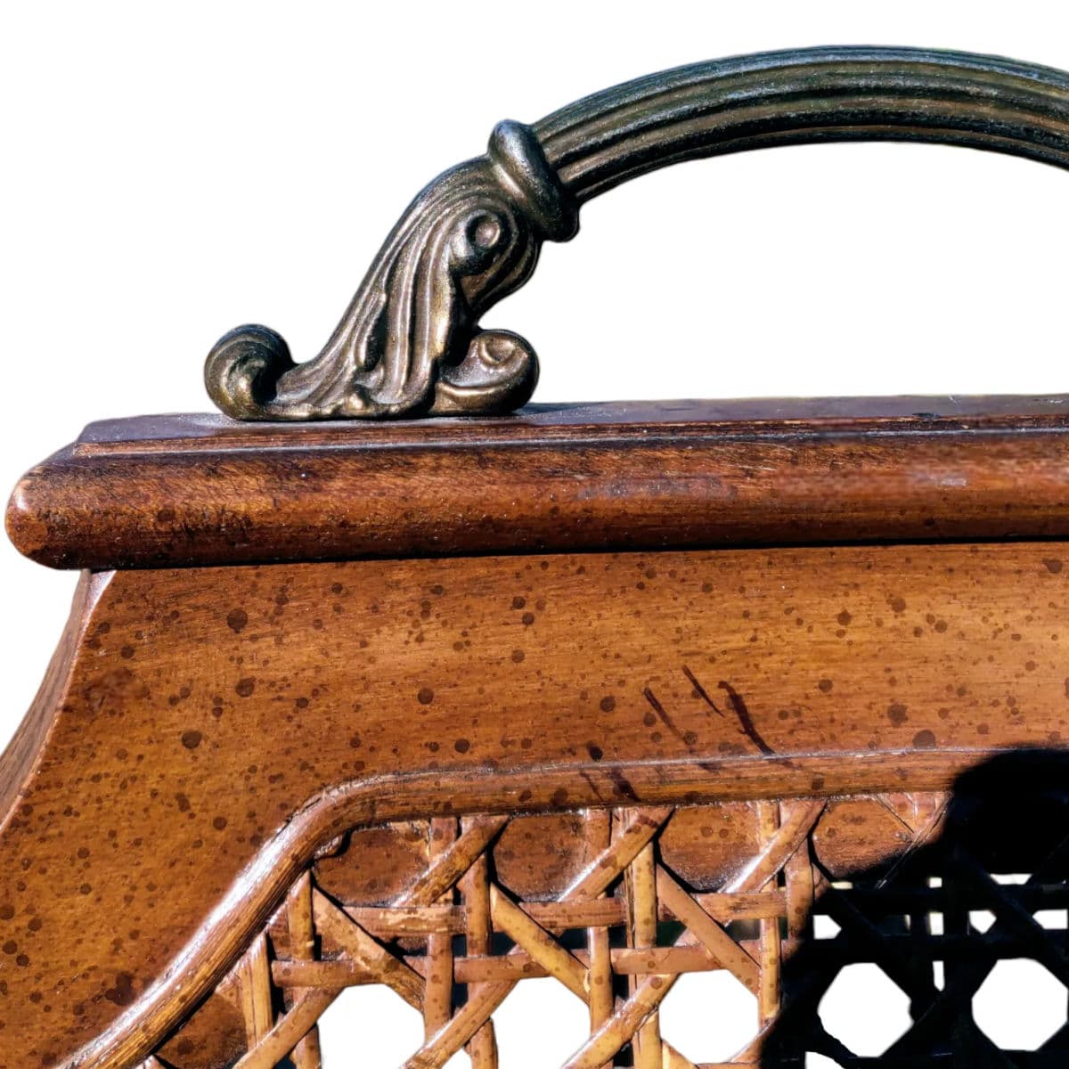 1970s Regency Faux Bamboo Caned Side Chair With Black Upholstered Cushioned Seat - Thumbnail 8