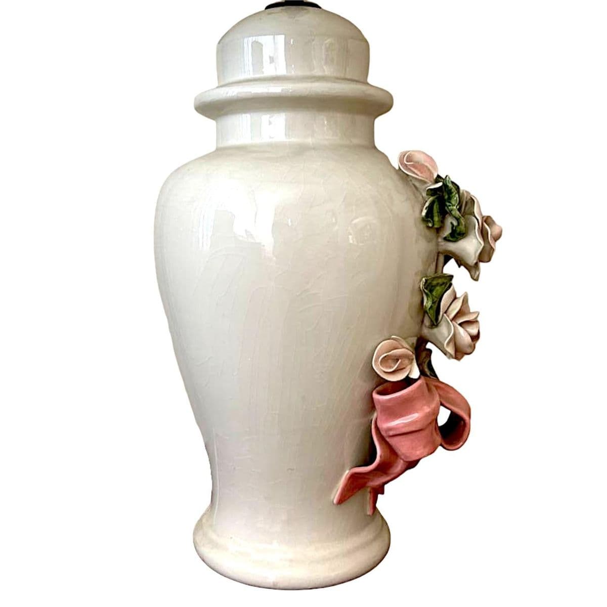 Capodimonte Rose Encrusted Ginger Jar Lamps - a Pair - Thumbnail 11