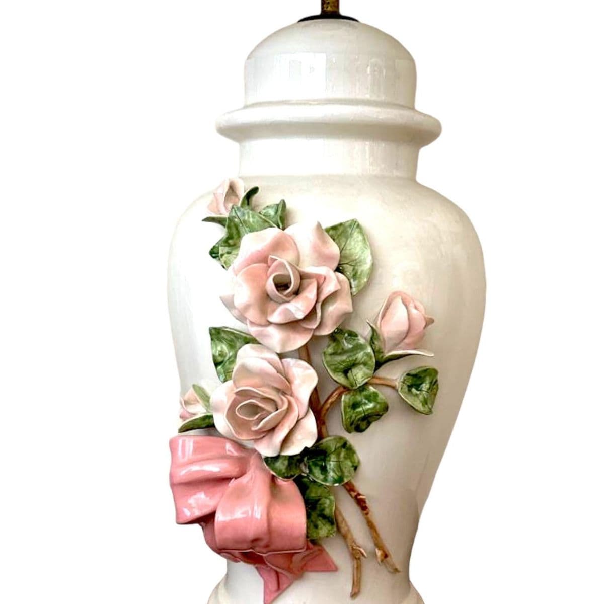 Capodimonte Rose Encrusted Ginger Jar Lamps - a Pair - Thumbnail 6