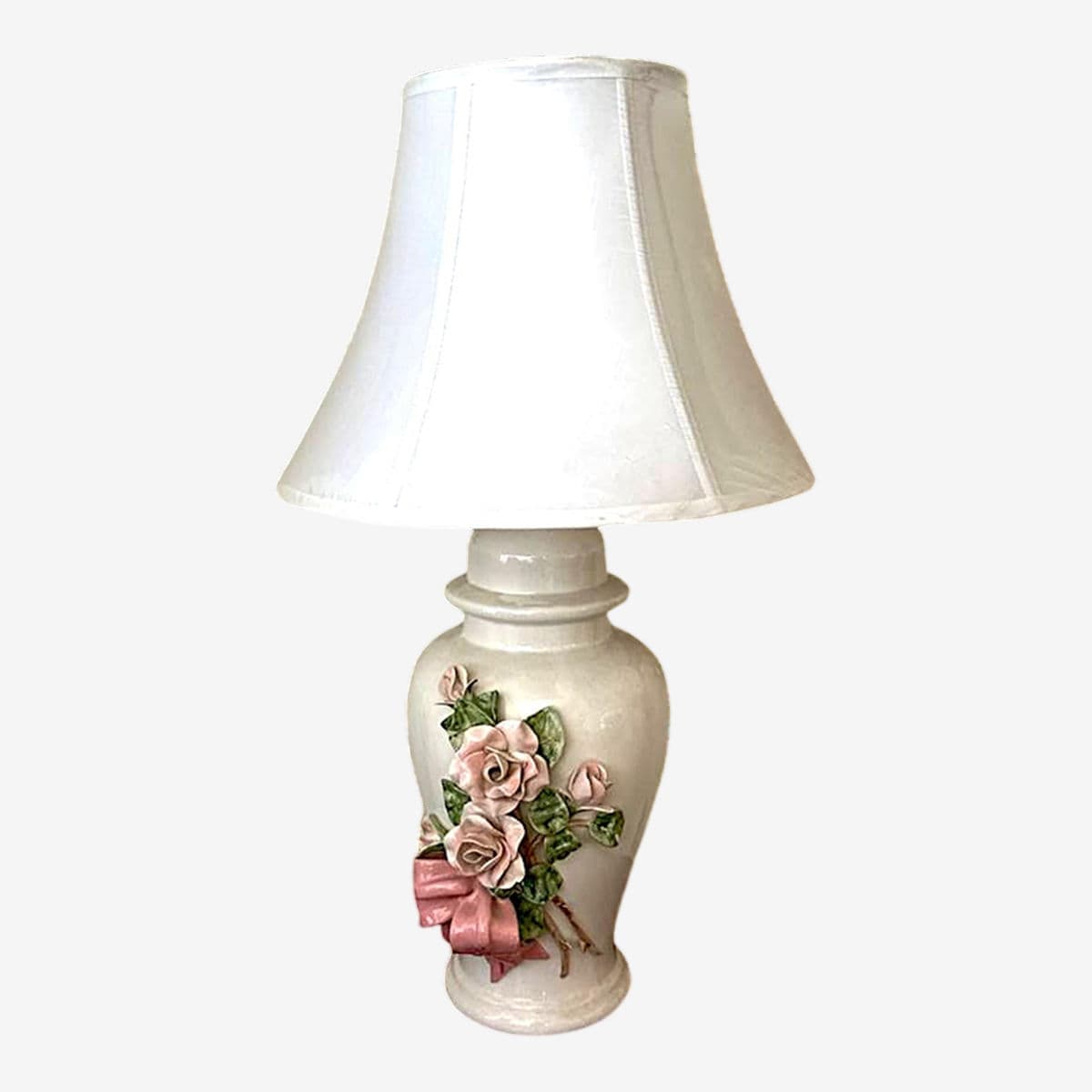 Capodimonte Rose Encrusted Ginger Jar Lamps - a Pair - Image 1