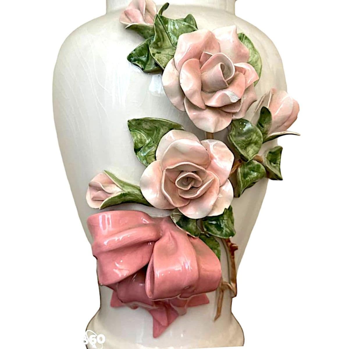 Capodimonte Rose Encrusted Ginger Jar Lamps - a Pair - Thumbnail 8