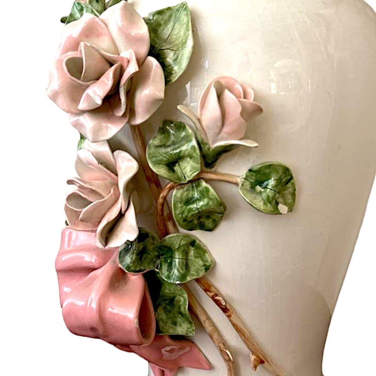 Capodimonte Rose Encrusted Ginger Jar Lamps - a Pair - Thumbnail 9