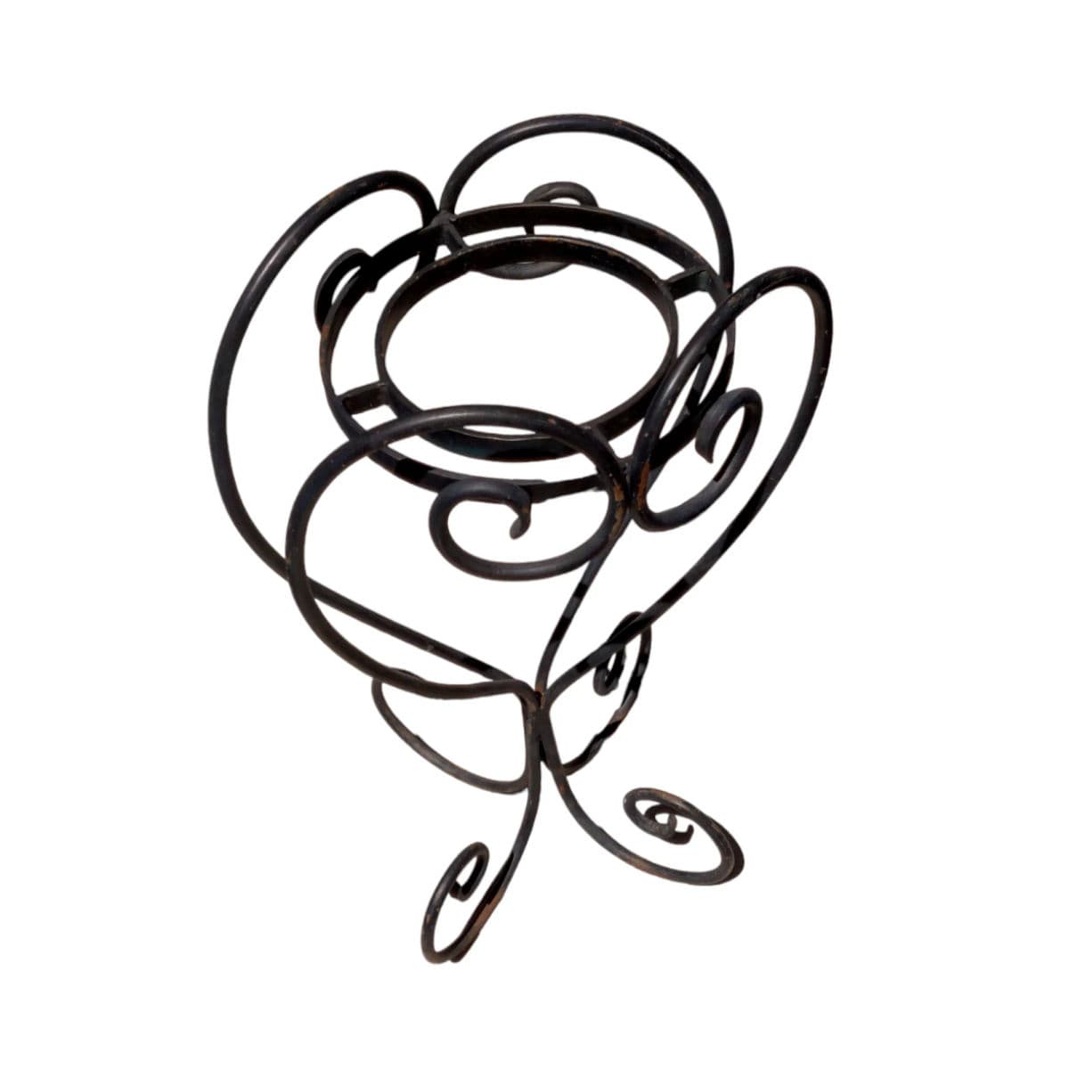 1980s Heavy Scrolling 1/4" Wrought Iron Art Nouveau Single Potted Plant Stand - Thumbnail 3