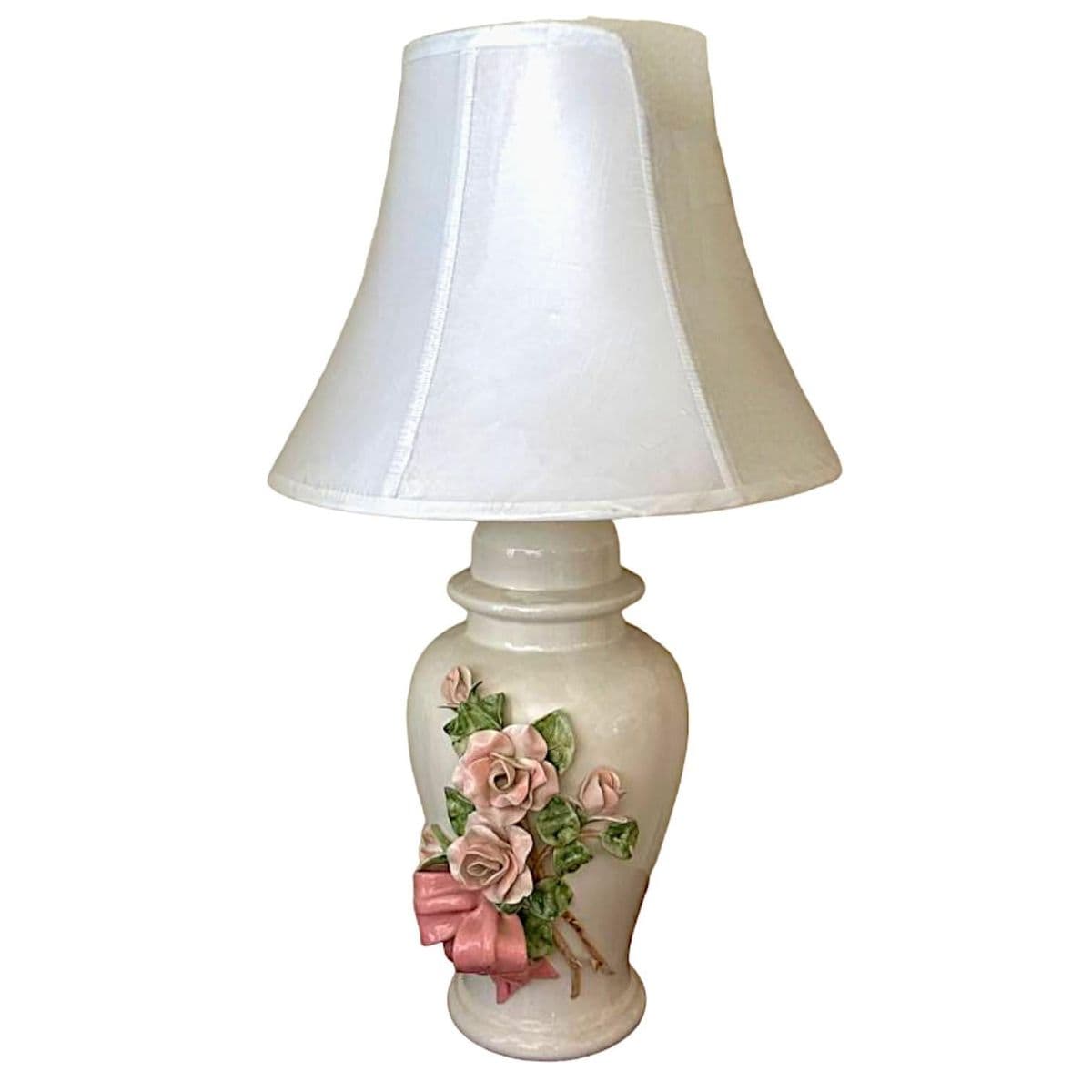 Capodimonte Rose Encrusted Ginger Jar Lamps - a Pair - Thumbnail 3