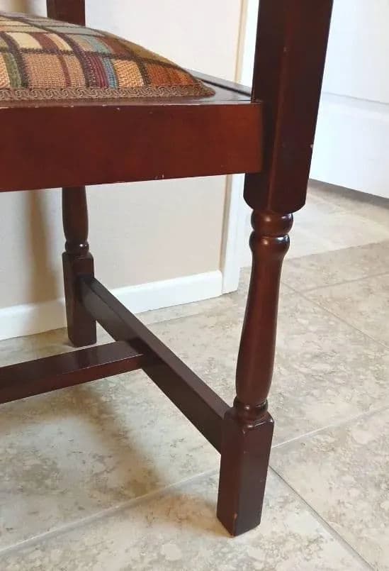 Antique Inspired Spindle Back Cherrywood Hall Bench With Removable Upholstered Seat. - Thumbnail 8