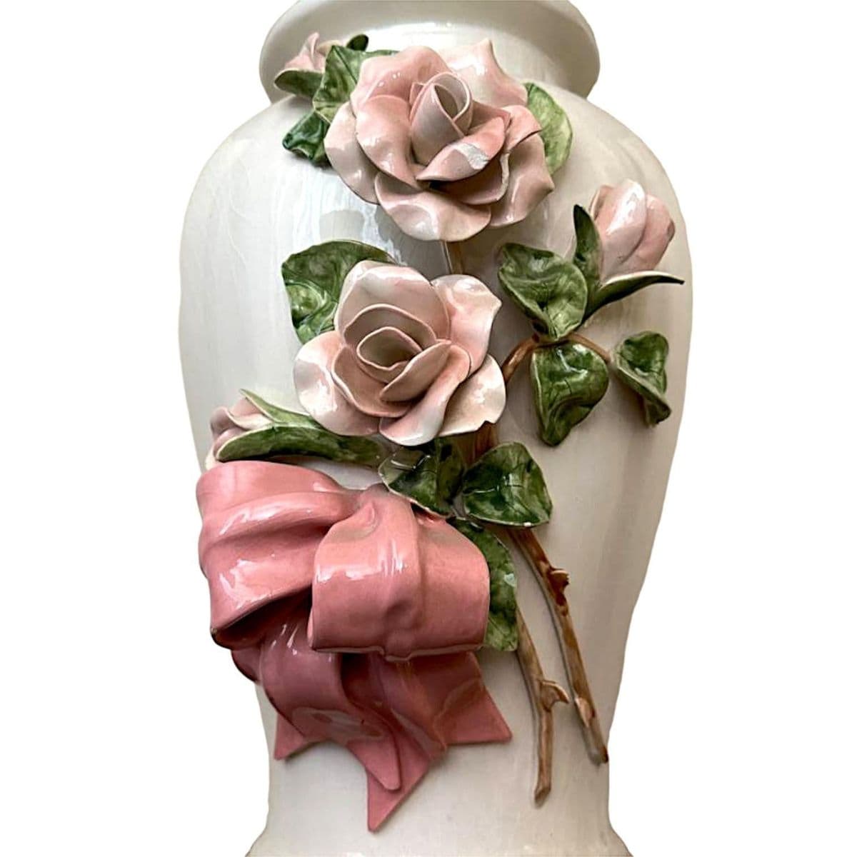 Capodimonte Rose Encrusted Ginger Jar Lamps - a Pair - Thumbnail 7