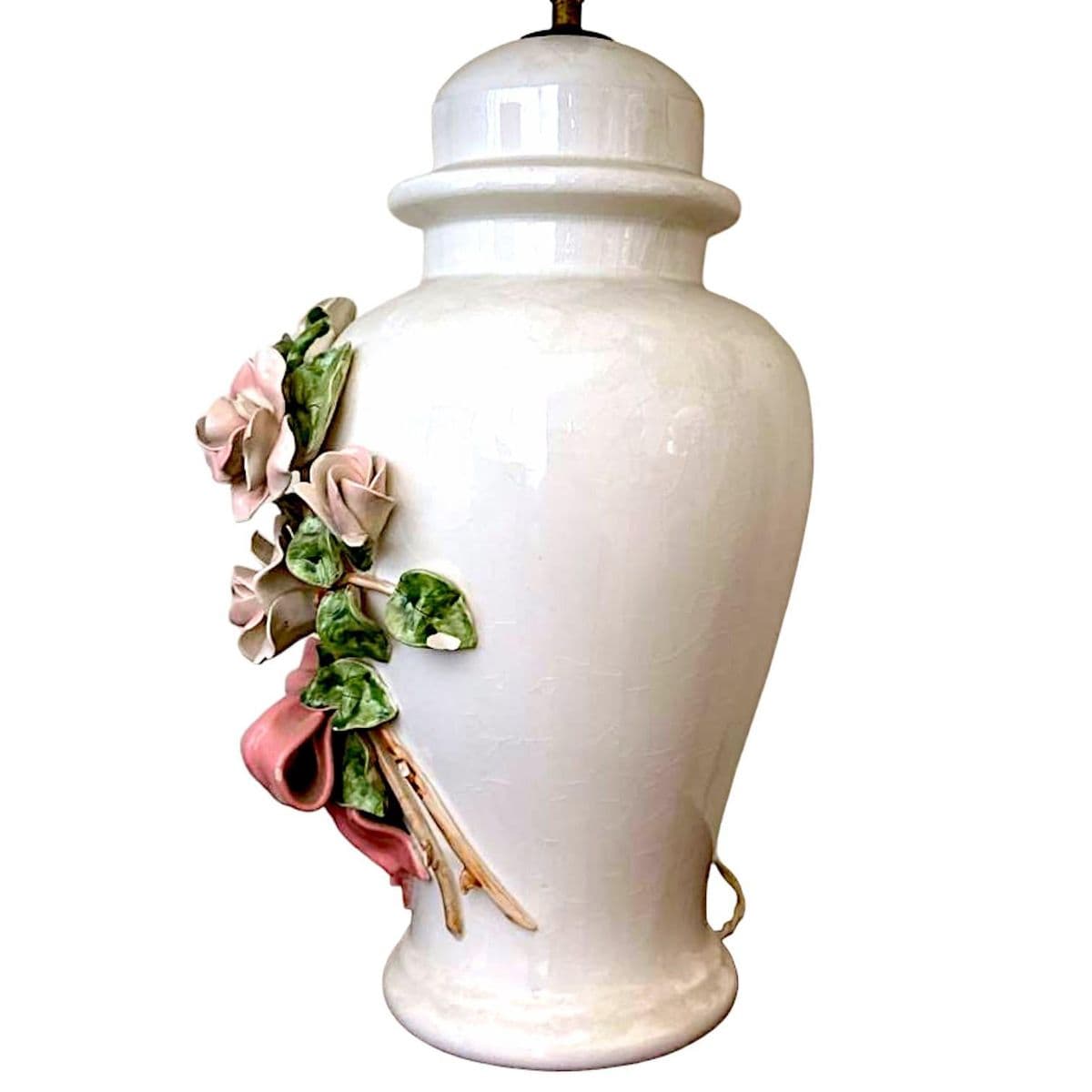 Capodimonte Rose Encrusted Ginger Jar Lamps - a Pair - Thumbnail 12