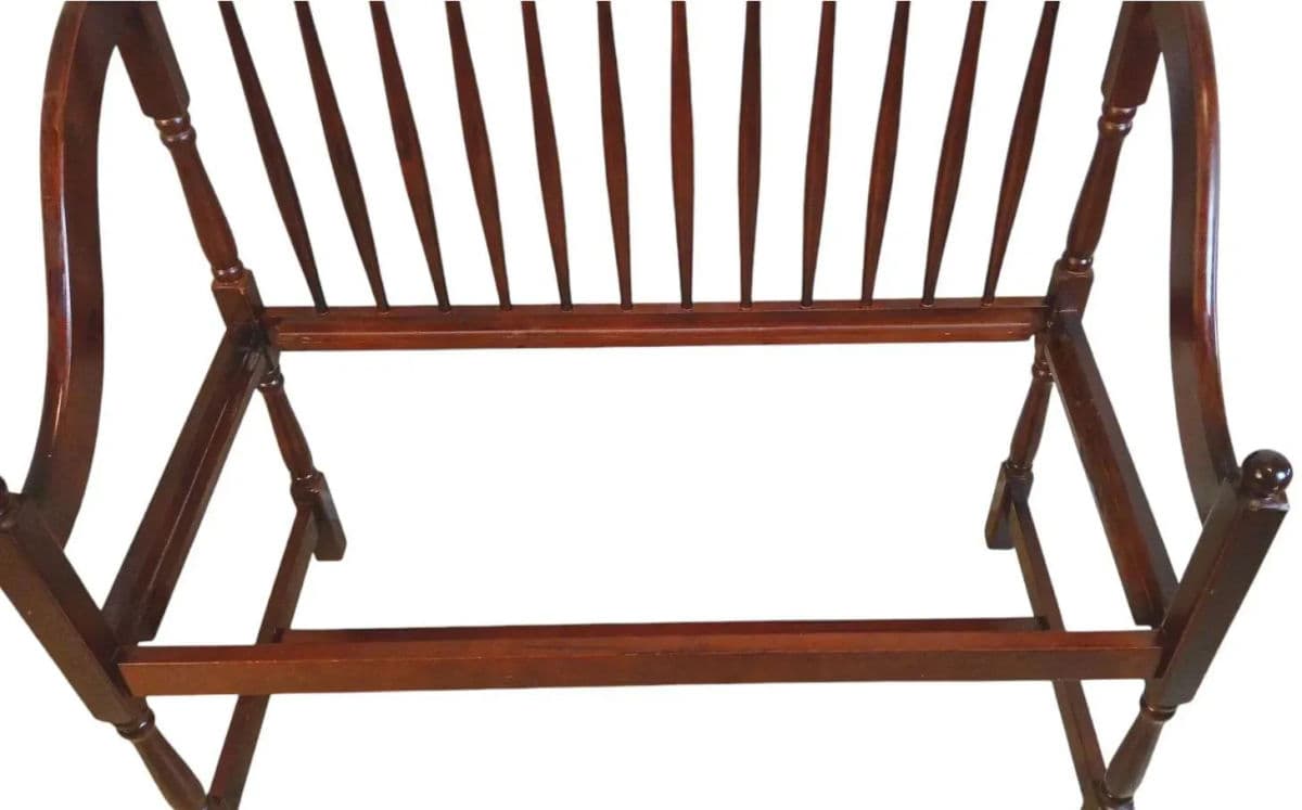 Antique Inspired Spindle Back Cherrywood Hall Bench With Removable Upholstered Seat. - Thumbnail 6