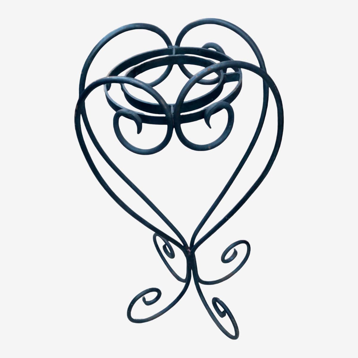 1980s Heavy Scrolling 1/4" Wrought Iron Art Nouveau Single Potted Plant Stand - Image 1