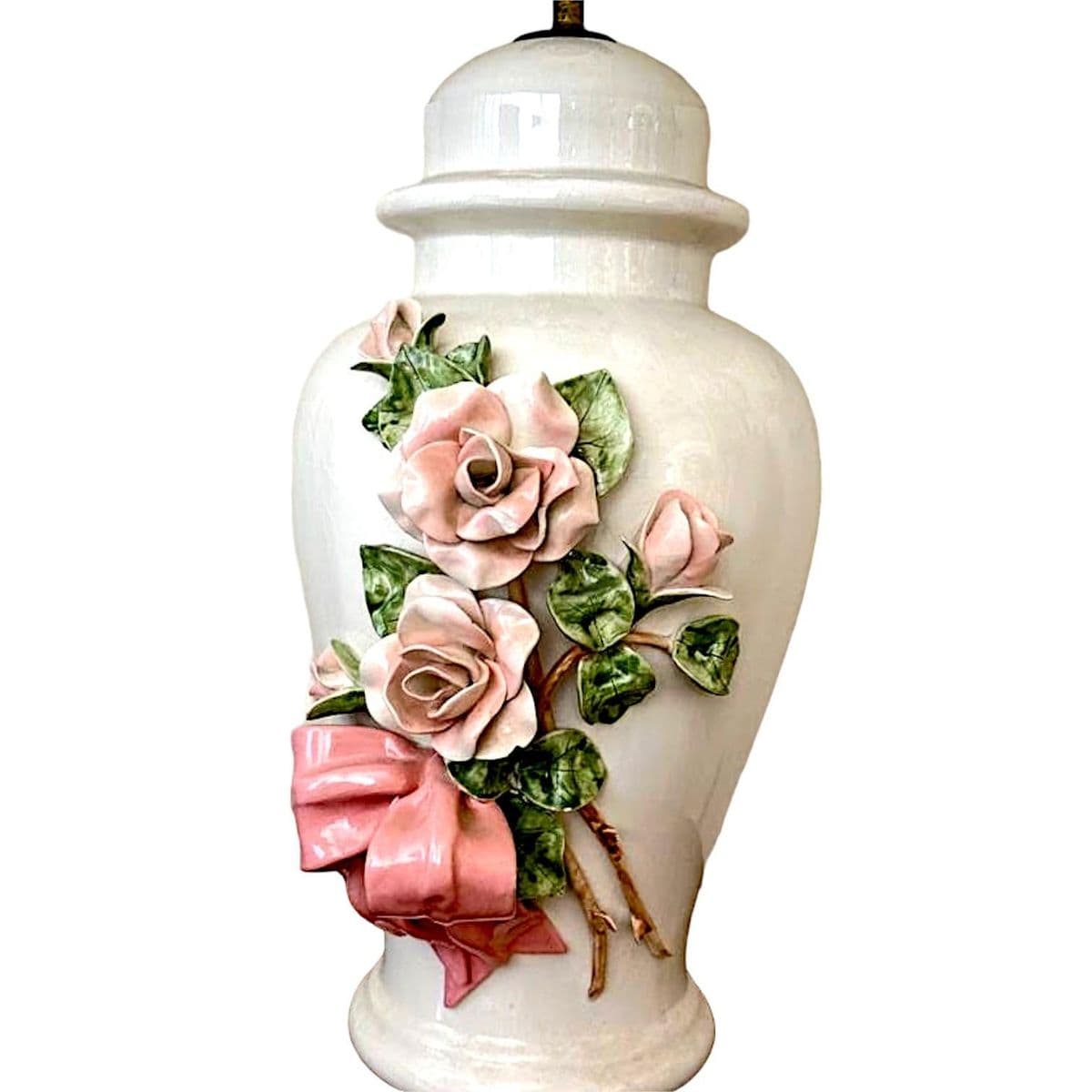 Capodimonte Rose Encrusted Ginger Jar Lamps - a Pair - Thumbnail 5
