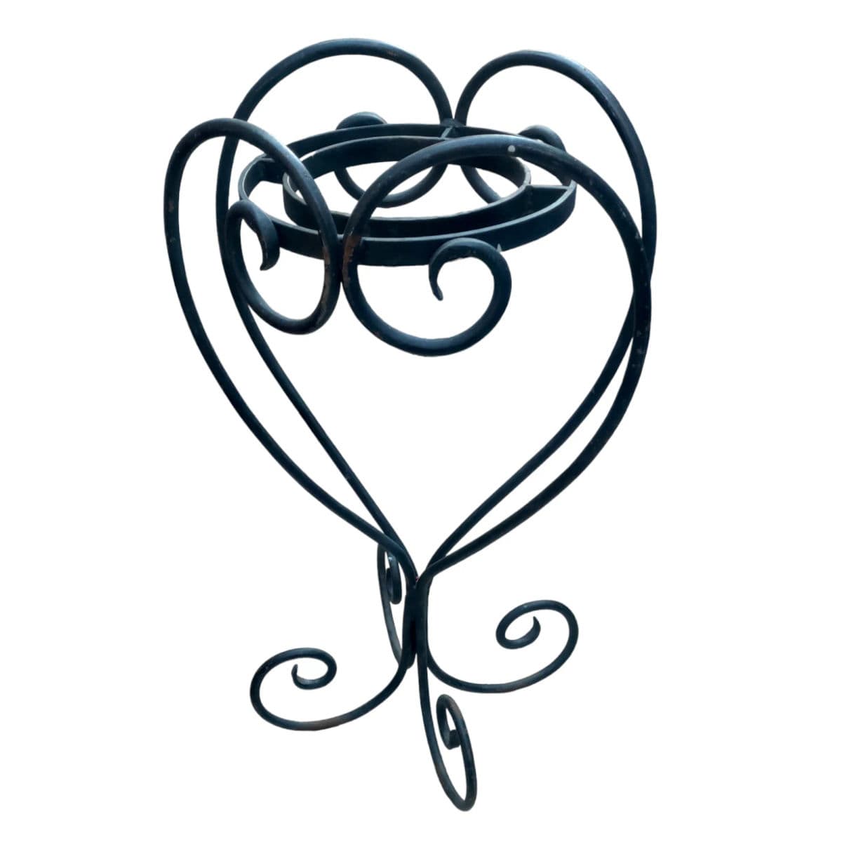 1980s Heavy Scrolling 1/4" Wrought Iron Art Nouveau Single Potted Plant Stand - Thumbnail 4