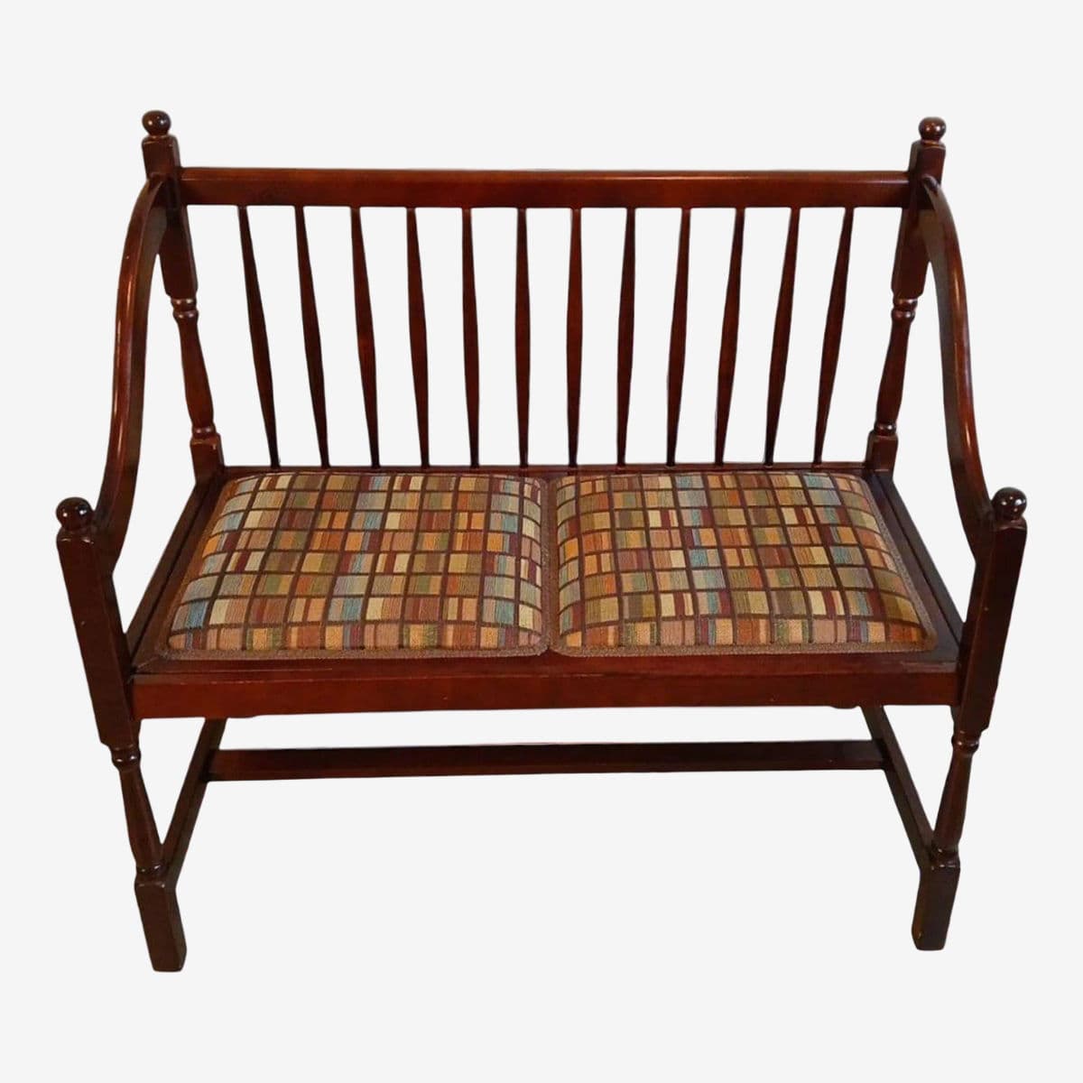 Antique Inspired Spindle Back Cherrywood Hall Bench With Removable Upholstered Seat. - Image 1